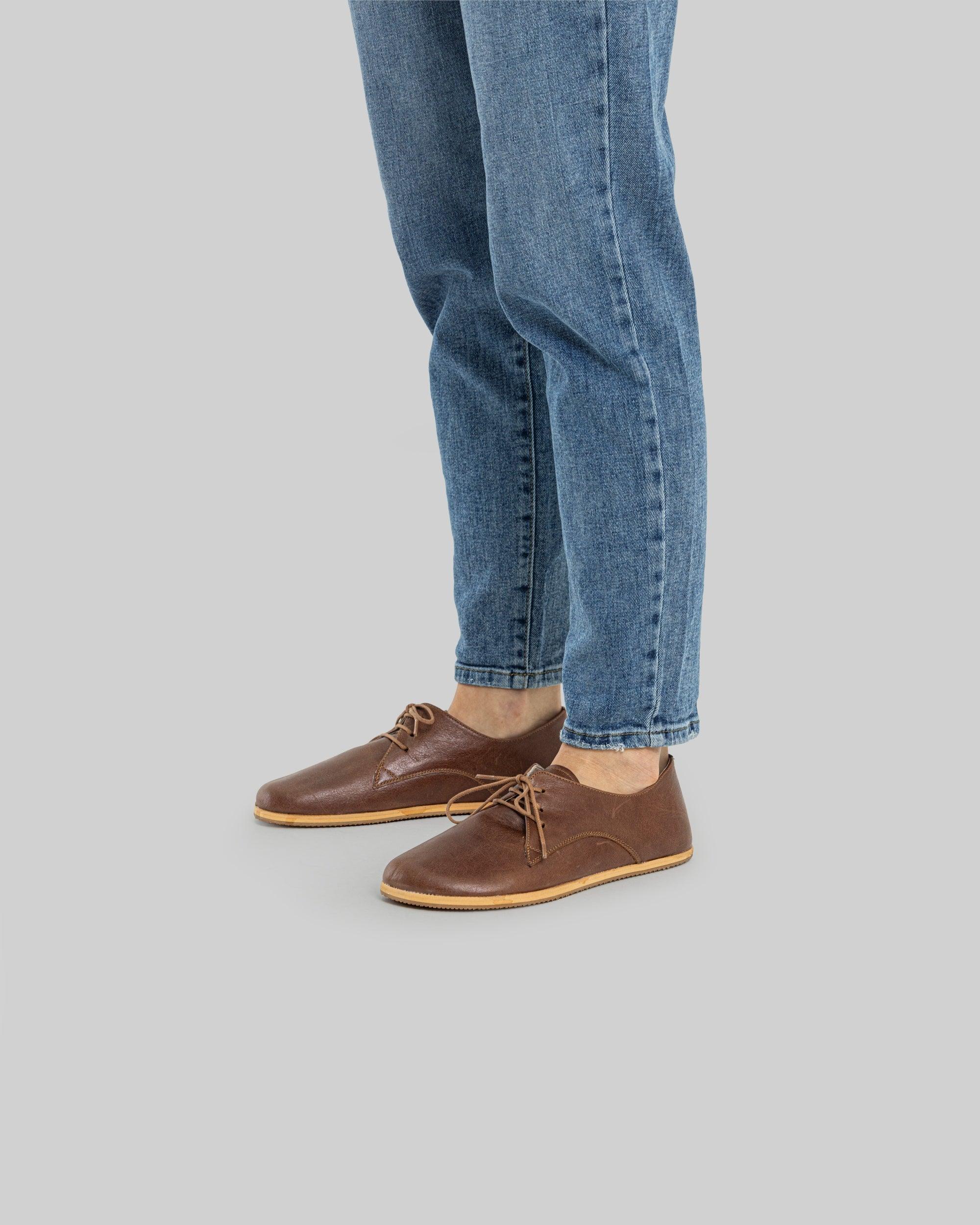 Pair Brown Oxford Shoes - Barefoot Wide Toe Calf Leather | Bespoky