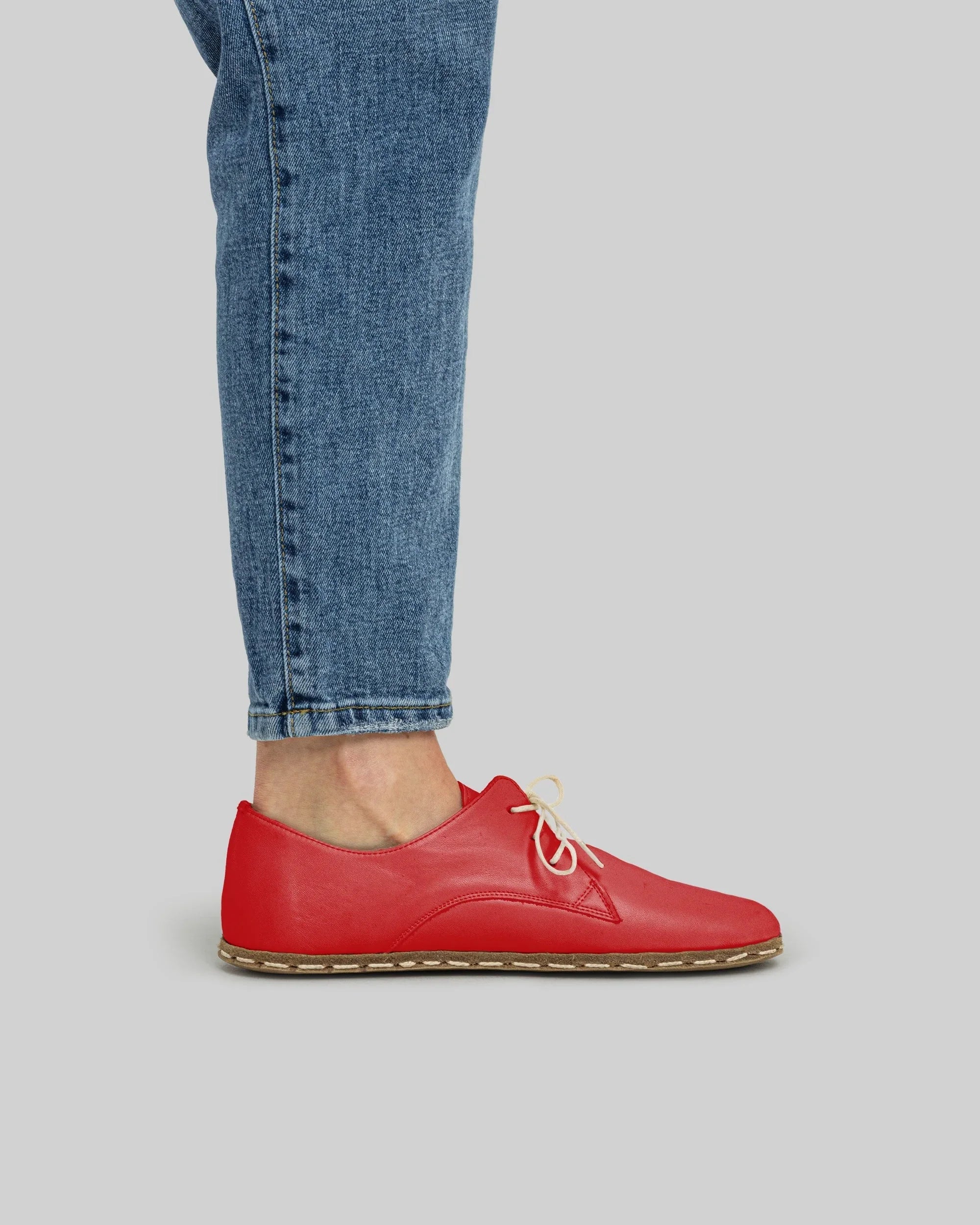 Pair Red Oxford Shoes - Barefoot Wide Toe Calf Leather | Bespoky
