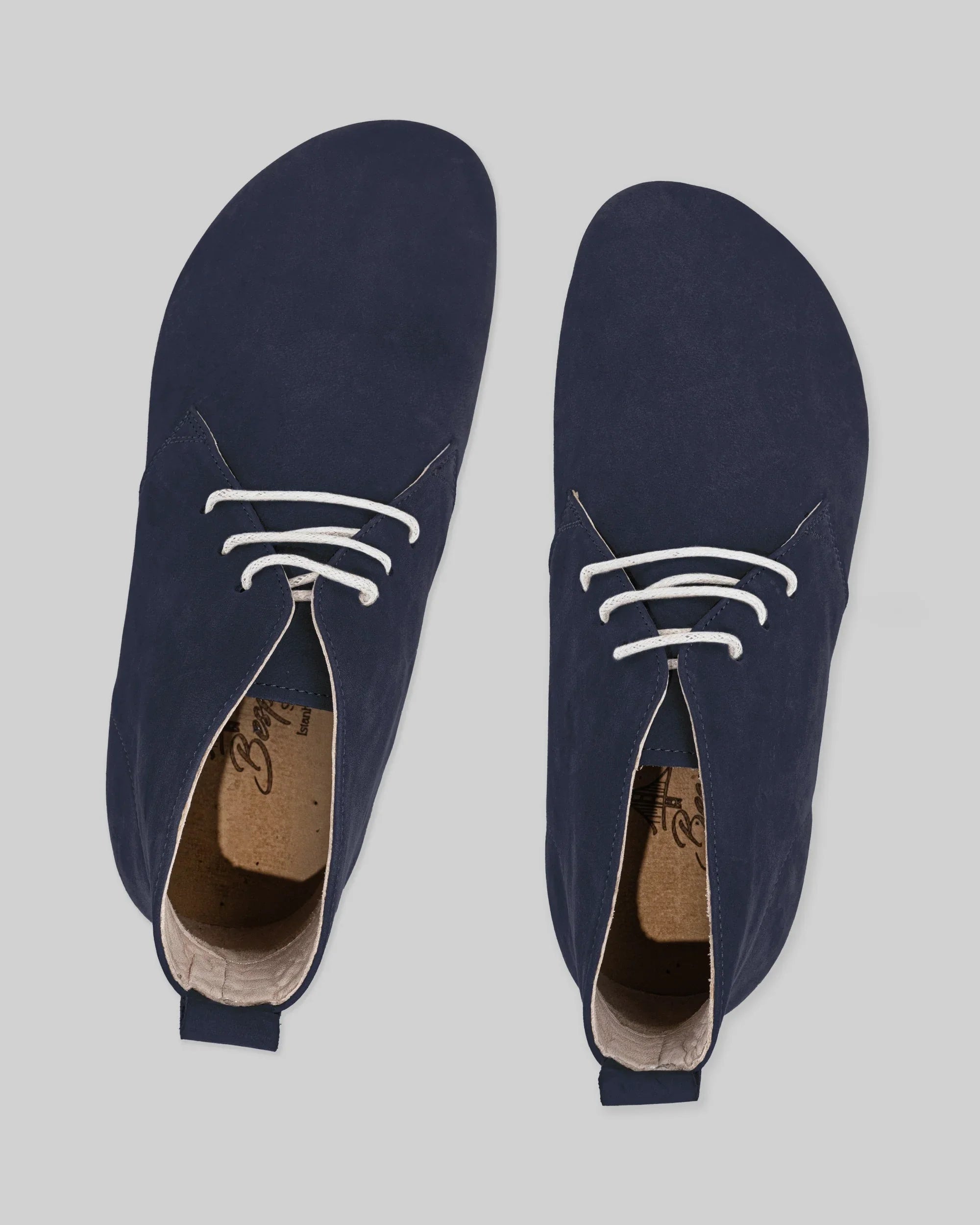 Side view Navy Nubuck Ankle Boots - Calf Leather Zero Drop | Bespoky