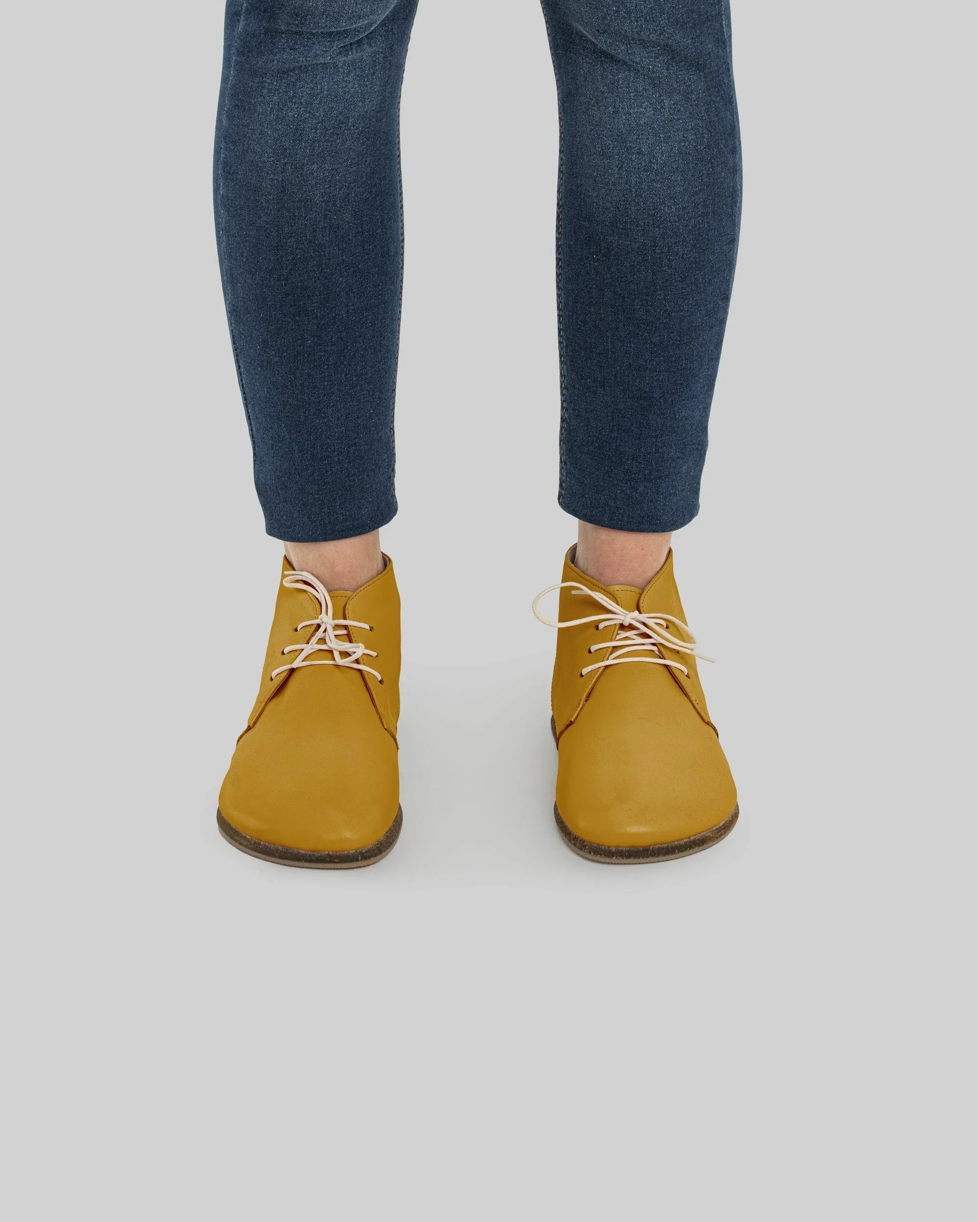 Pair Mustard Ankle Boots - Barefoot Wide Toe Calf Leather | Bespoky