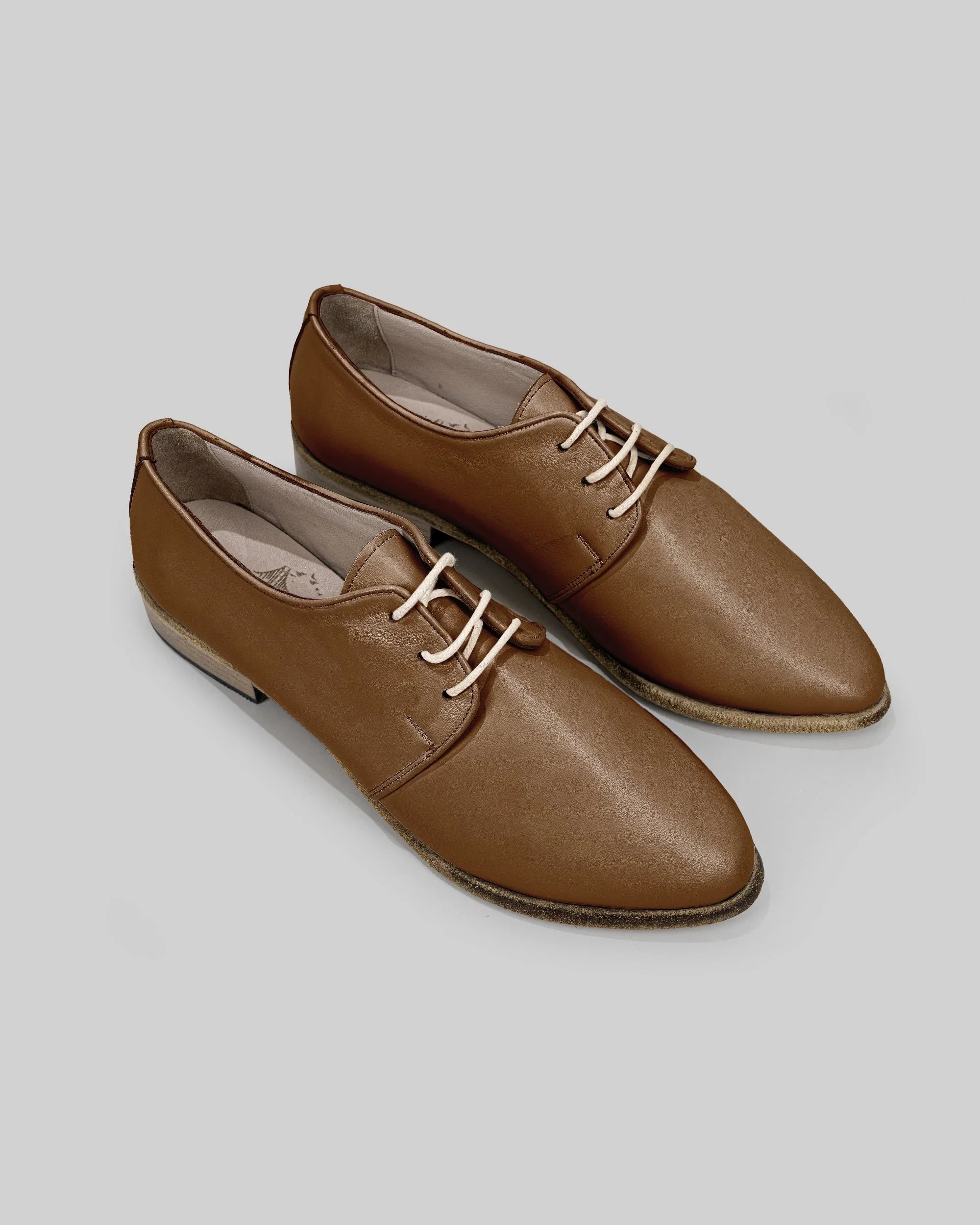 Women's Dark Tan Pointed Toe Oxford - Handcrafted Calf Leather Wide Toe Box | Bespoky