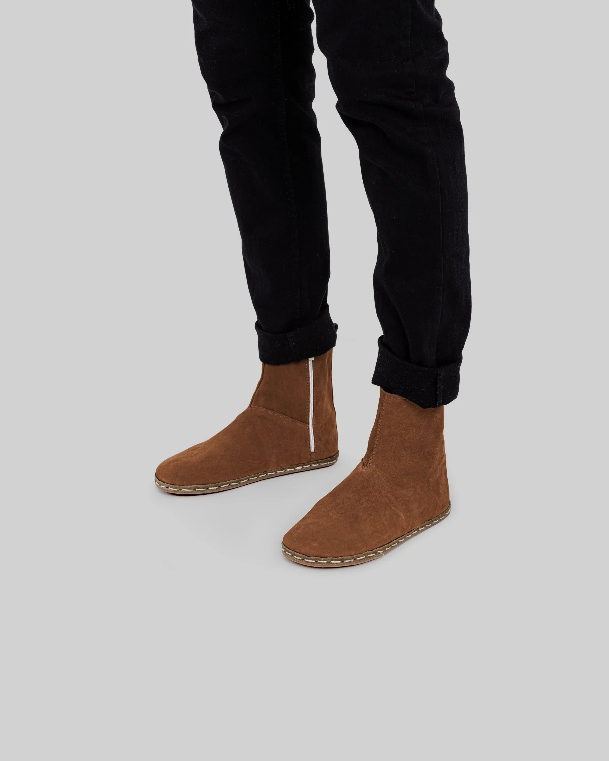 Men's Tan Nubuck Chelsea Boots - Handcrafted Calf Leather Wide Toe Box | Bespoky