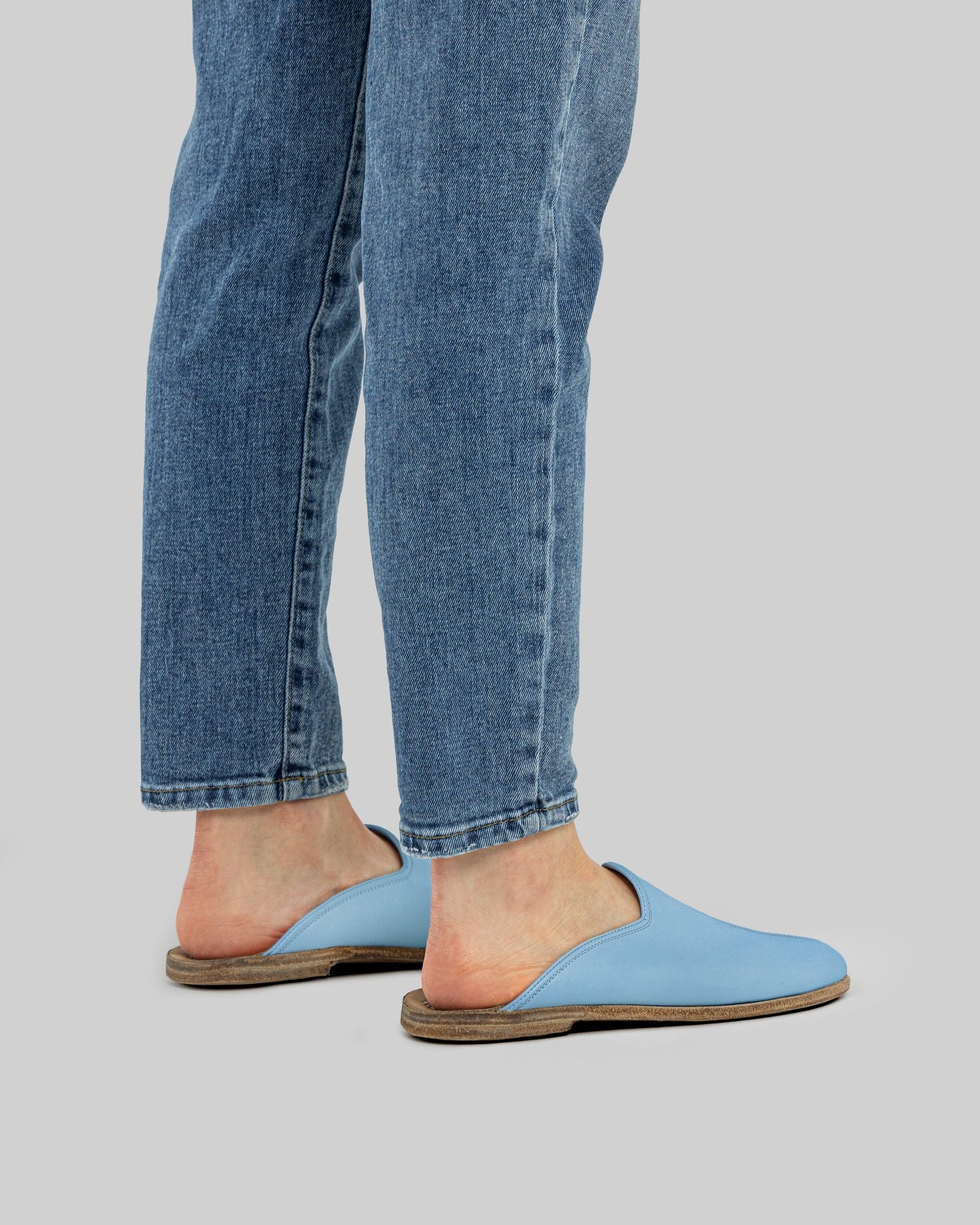 Detail Baby Blue Slippers - Handcrafted Calf Leather Turkey | Bespoky