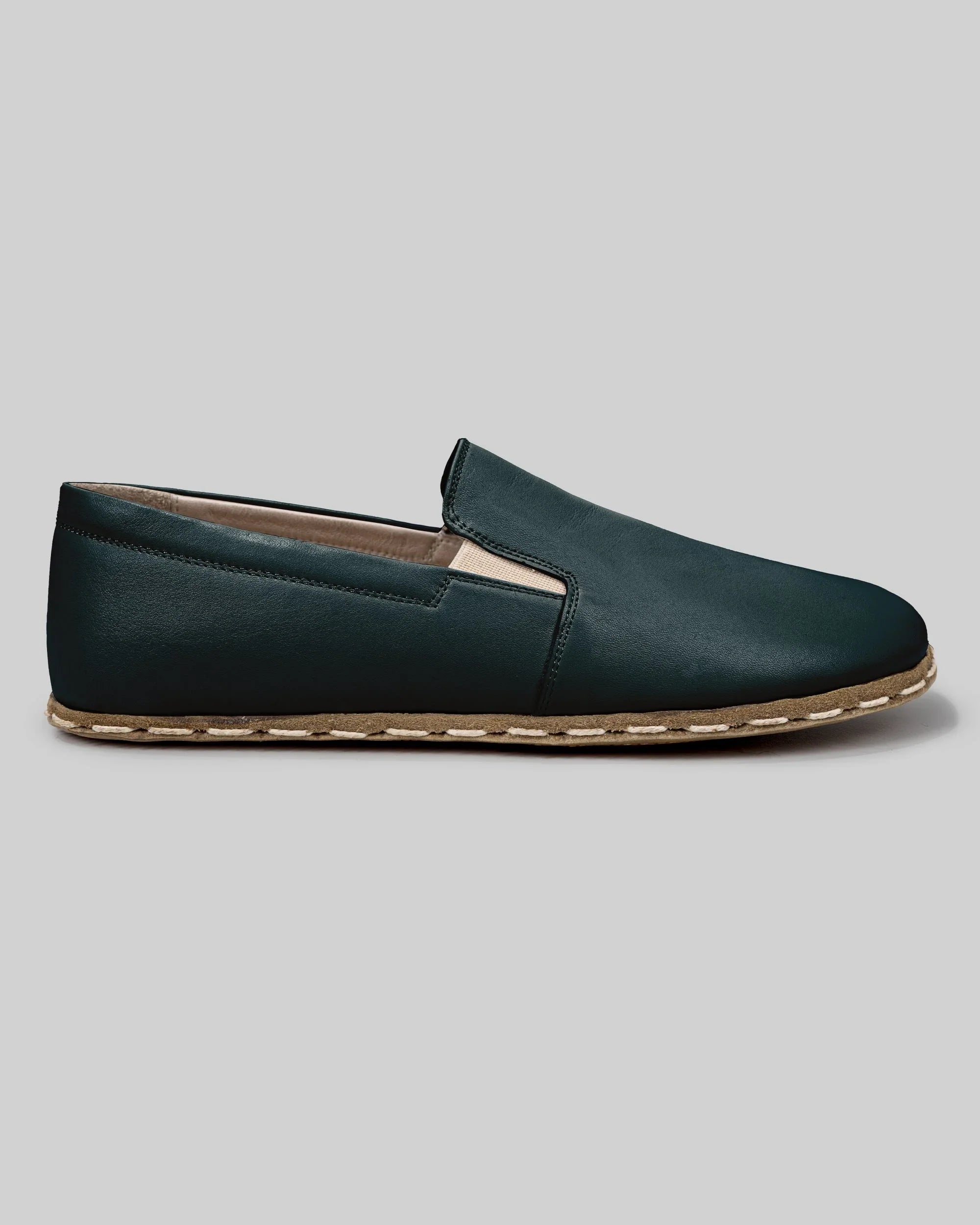 Side view Dark Green Barefoot Shoes - Calf Leather Zero Drop | Bespoky