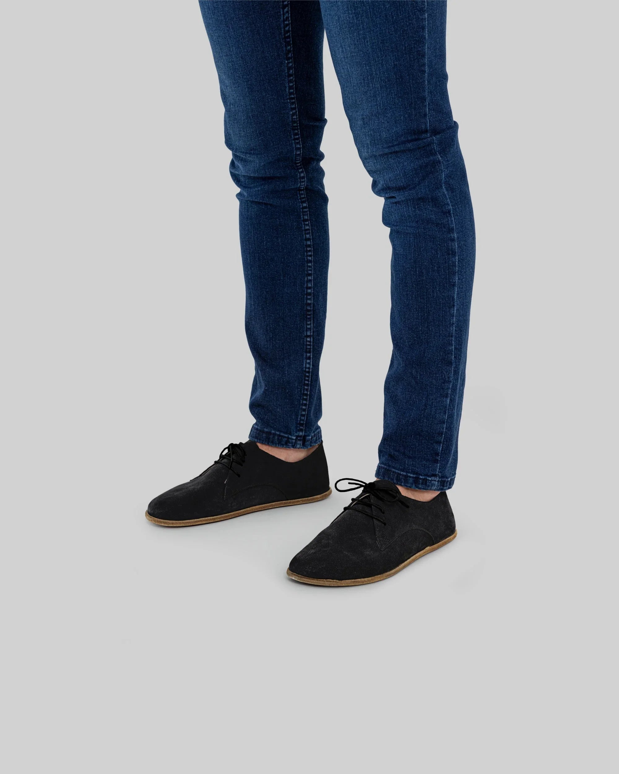 Side view Black Suede Oxford Shoes - Calf Leather Zero Drop | Bespoky