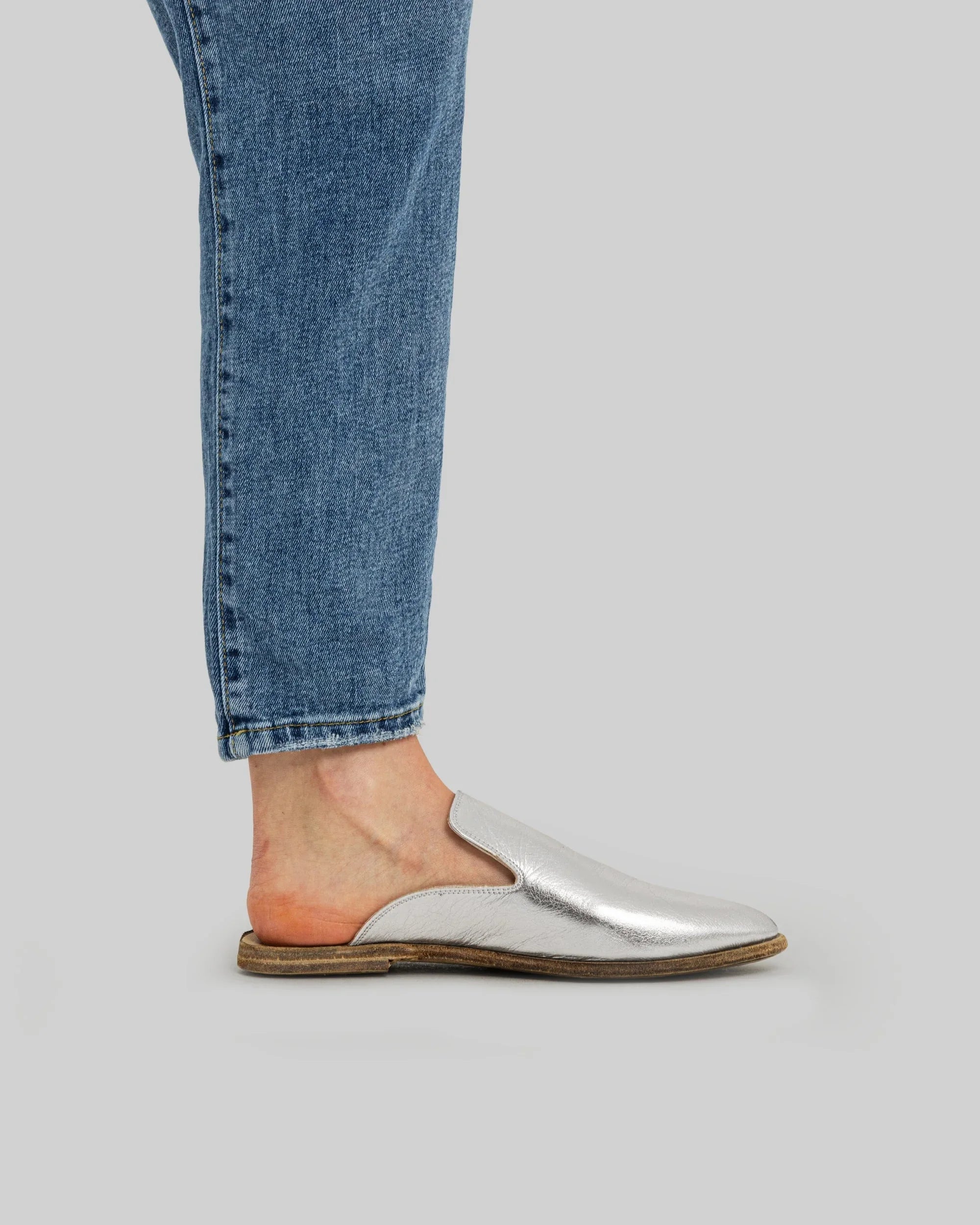 Pair Silver Pointed Toe Mules - Barefoot Wide Toe Calf Leather | Bespoky