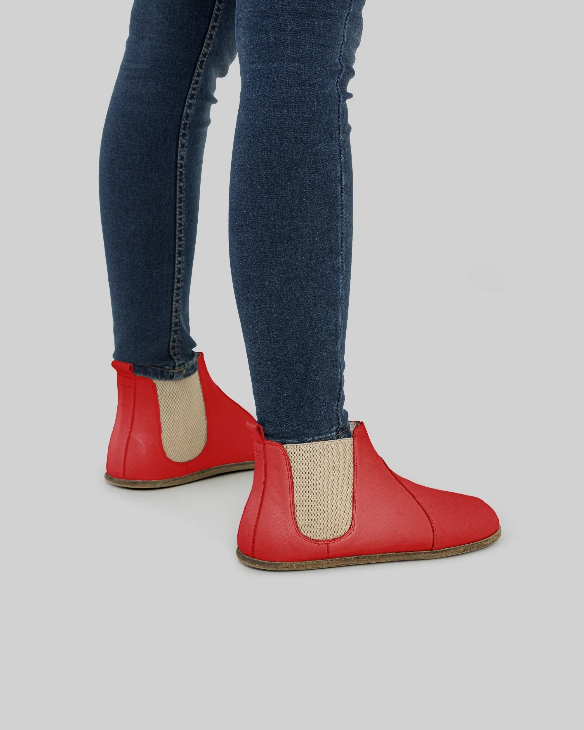 Pair Red Chelsea Boots - Barefoot Wide Toe Calf Leather | Bespoky
