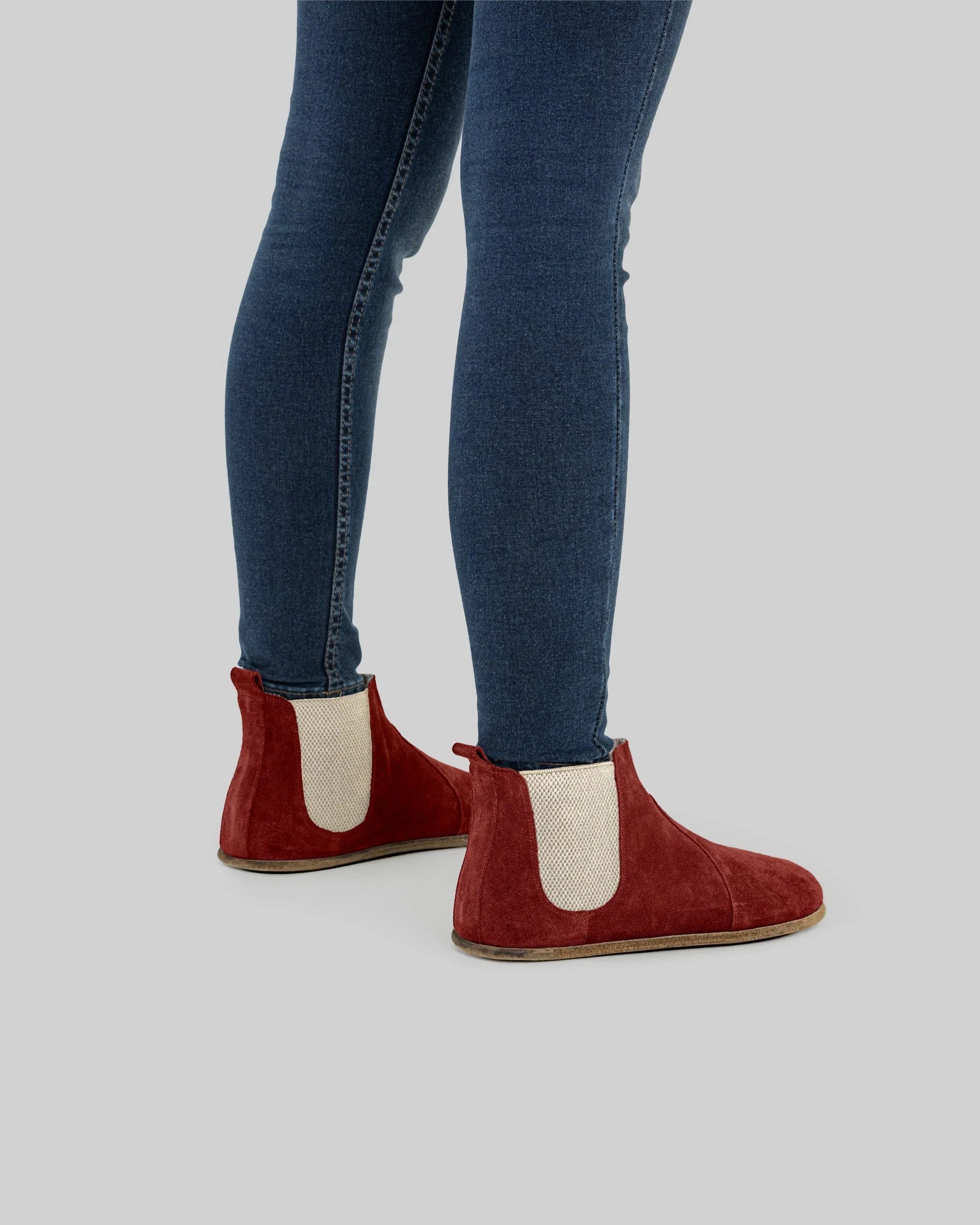 Pair Burgundy Suede Chelsea Boots - Barefoot Wide Toe Calf Leather | Bespoky