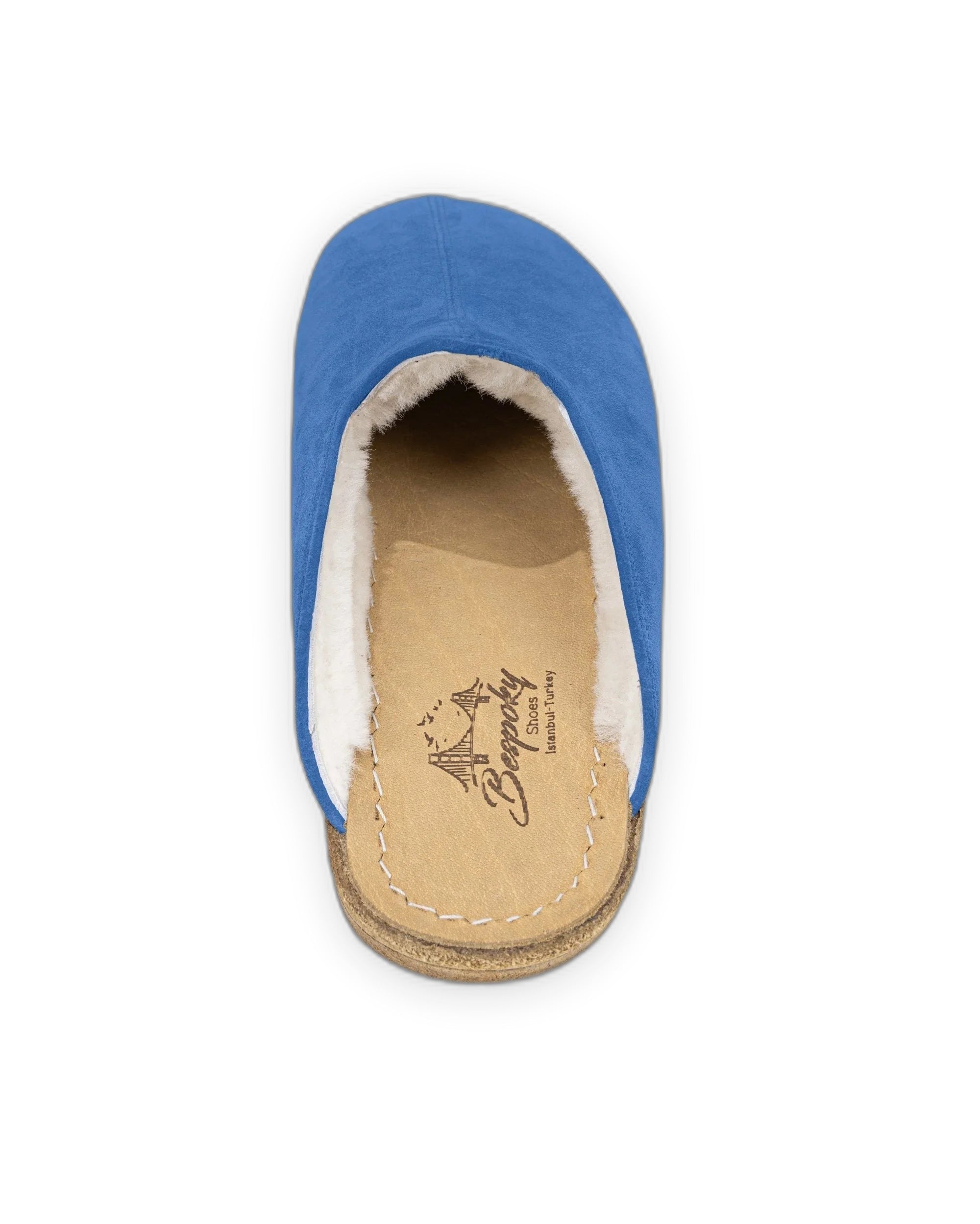 Side view Blue Suede Shearling Slippers - Calf Leather Zero Drop | Bespoky