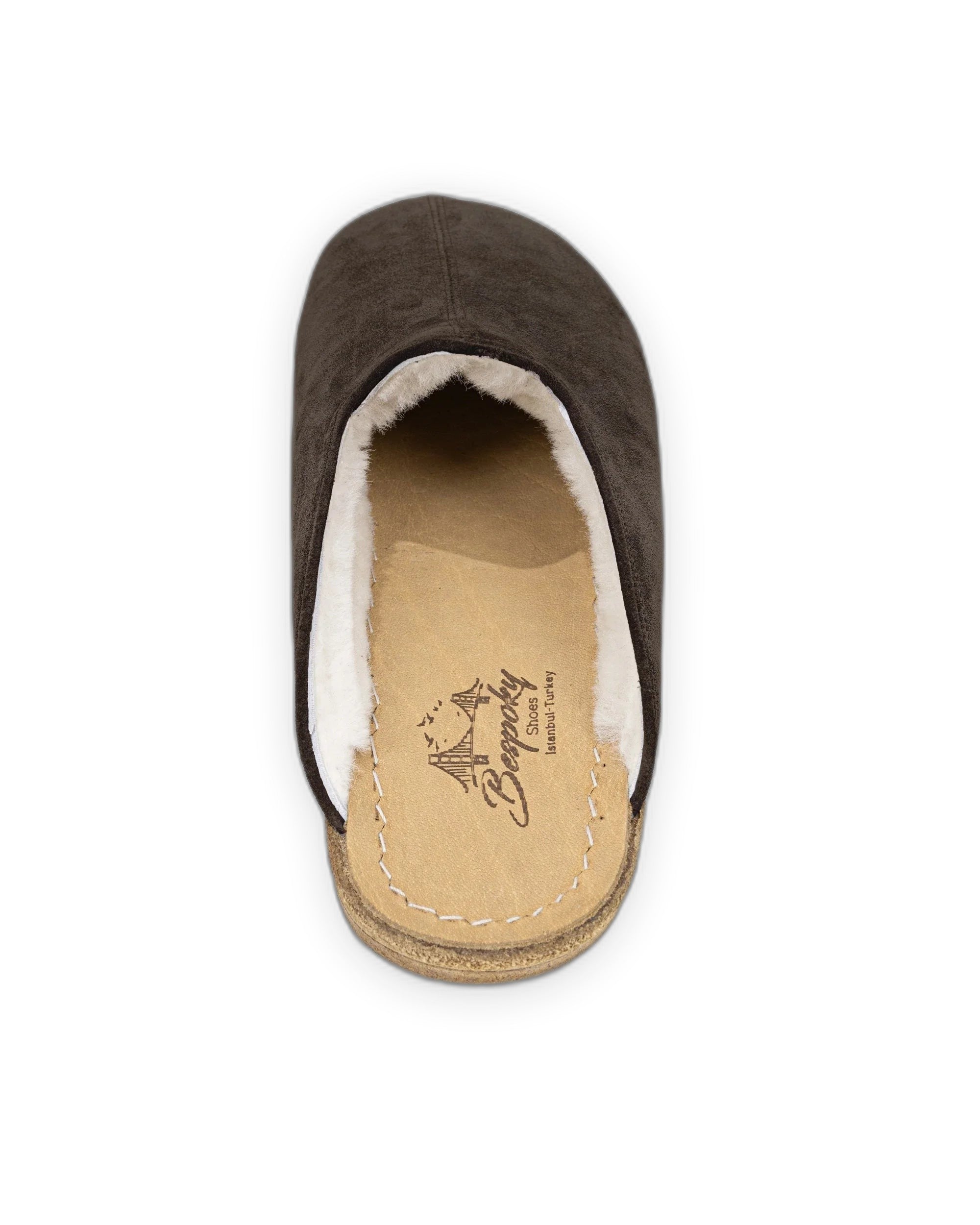 Side view Brown Suede Shearling Slippers - Calf Leather Zero Drop | Bespoky