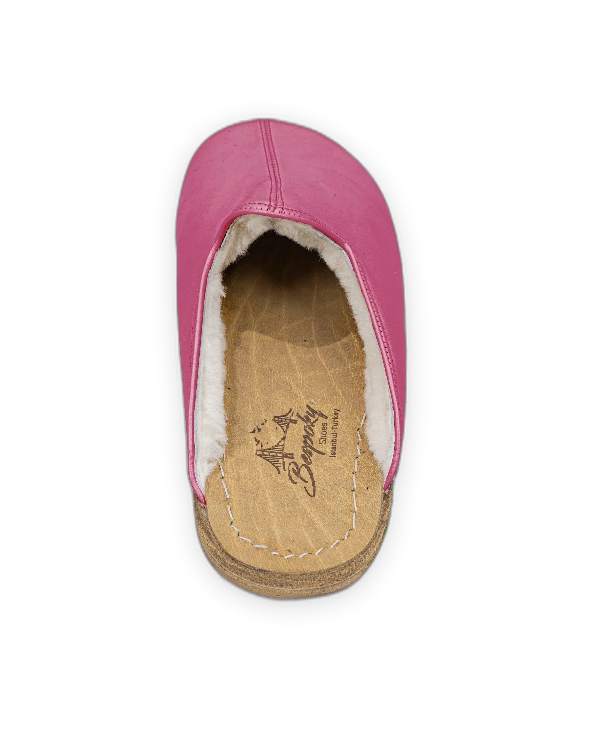 Top view Fuchsia Shearling Slippers - Handcrafted Calf Leather | Bespoky