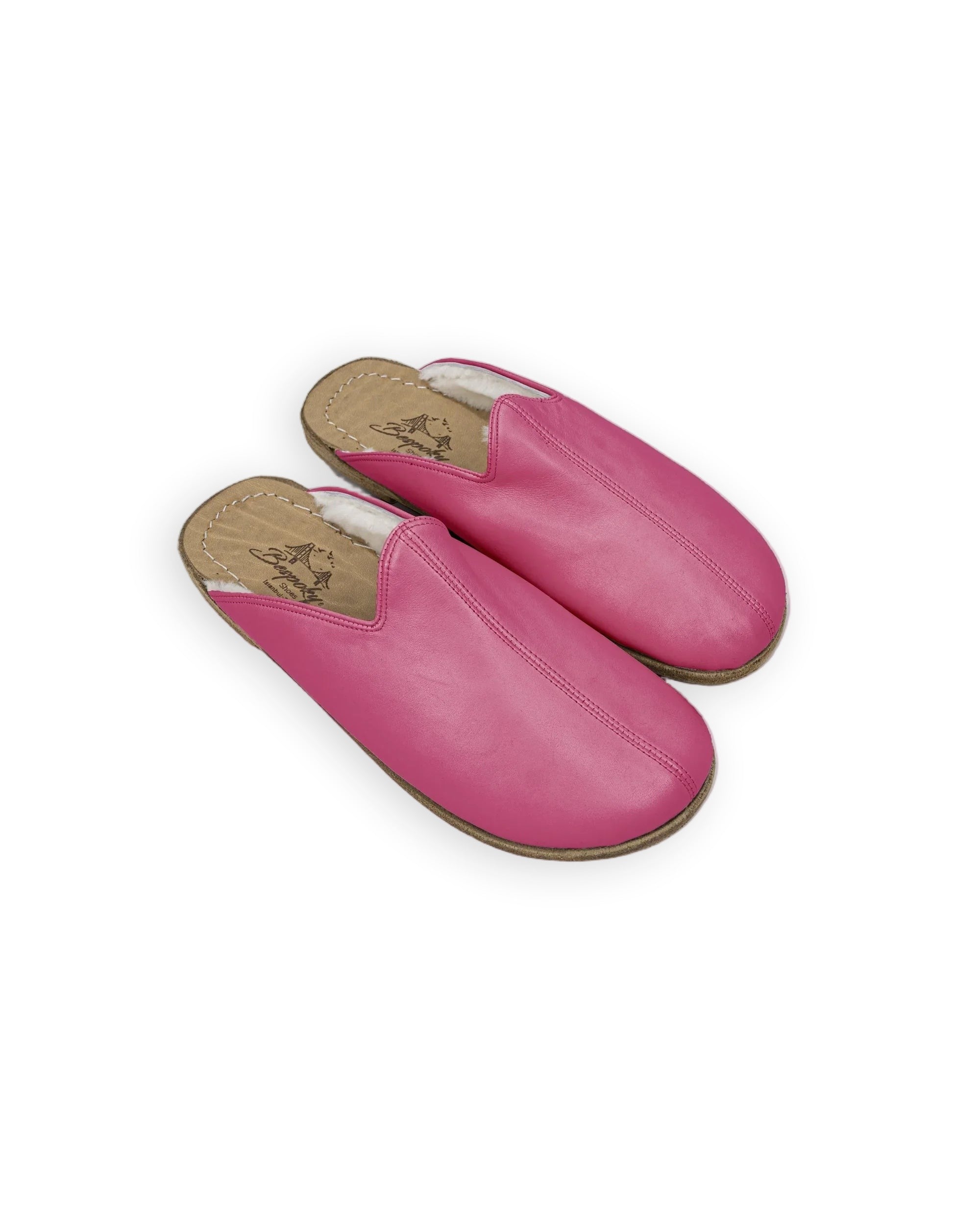 Men's Fuchsia Shearling Slippers - Handcrafted Calf Leather Wide Toe Box | Bespoky
