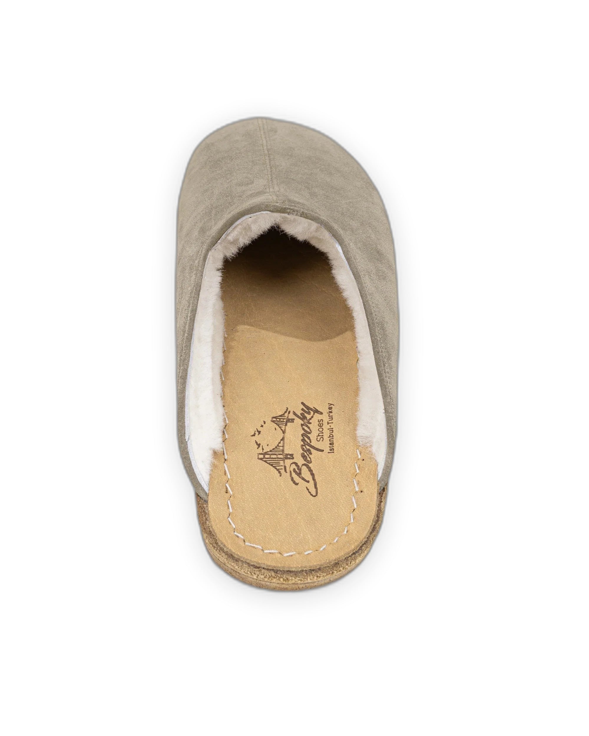 Side view Gold Suede Shearling Slippers - Calf Leather Zero Drop | Bespoky