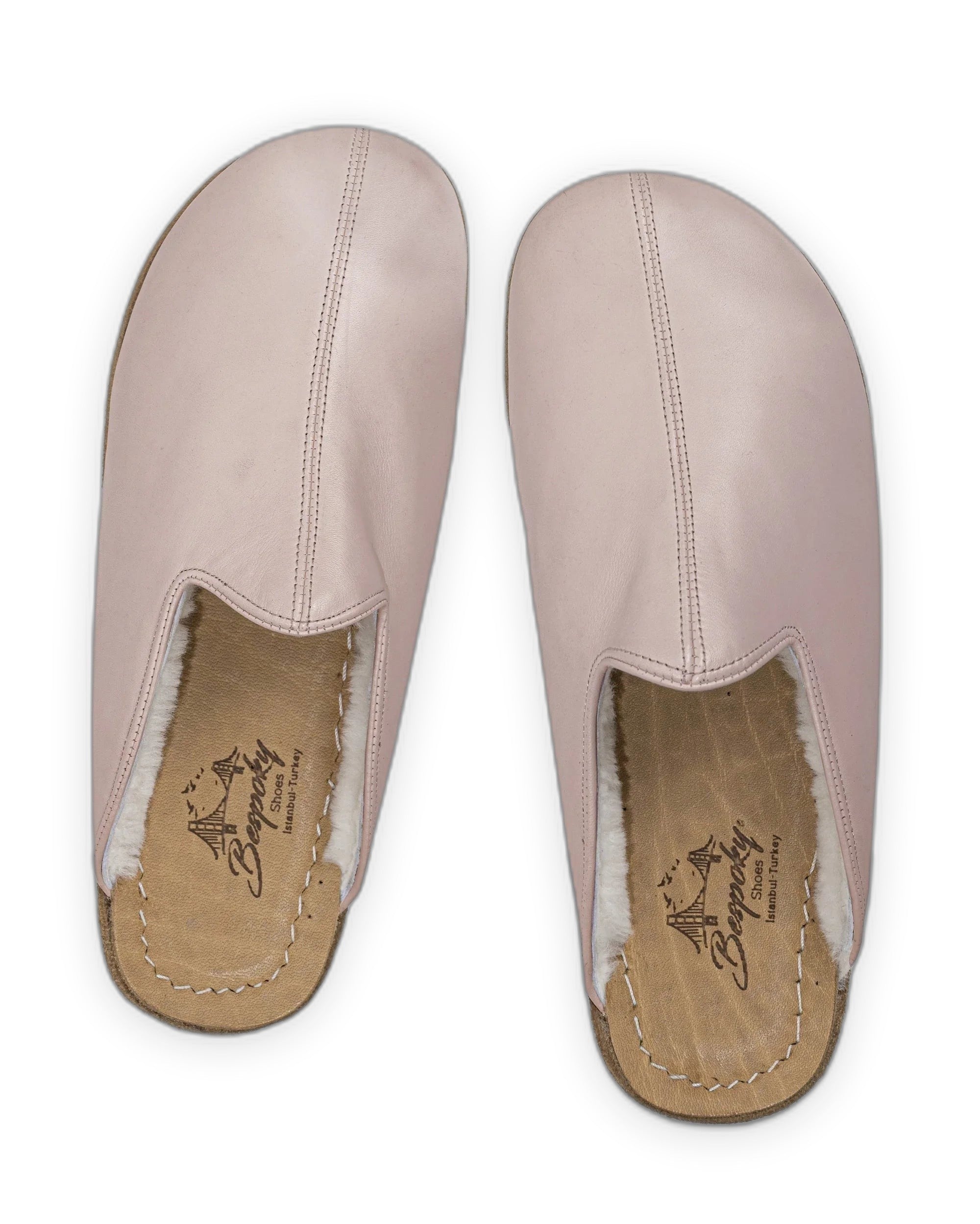 Top view Pink Shearling Slippers - Handcrafted Calf Leather | Bespoky