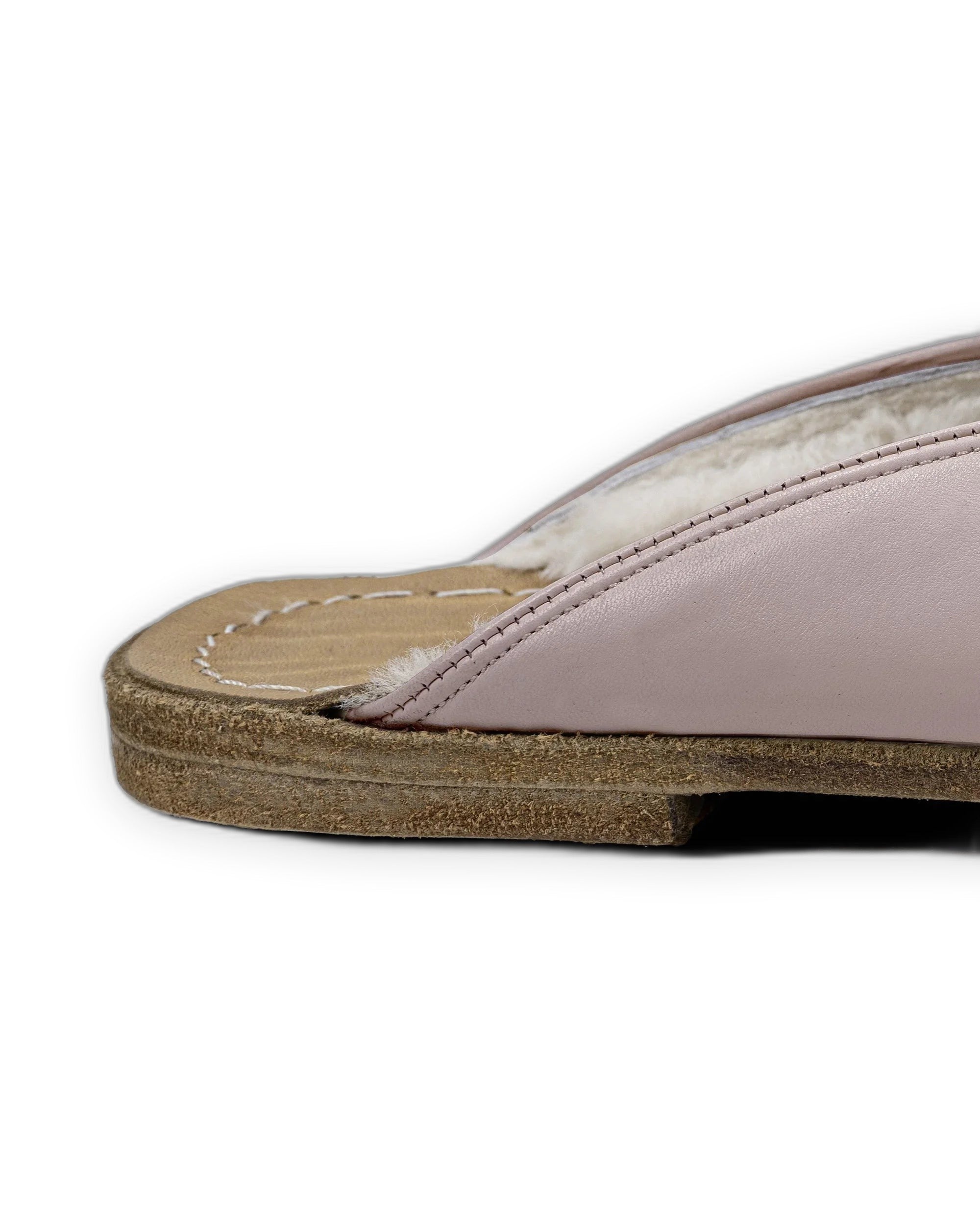 Pair Pink Shearling Slippers - Barefoot Wide Toe Calf Leather | Bespoky