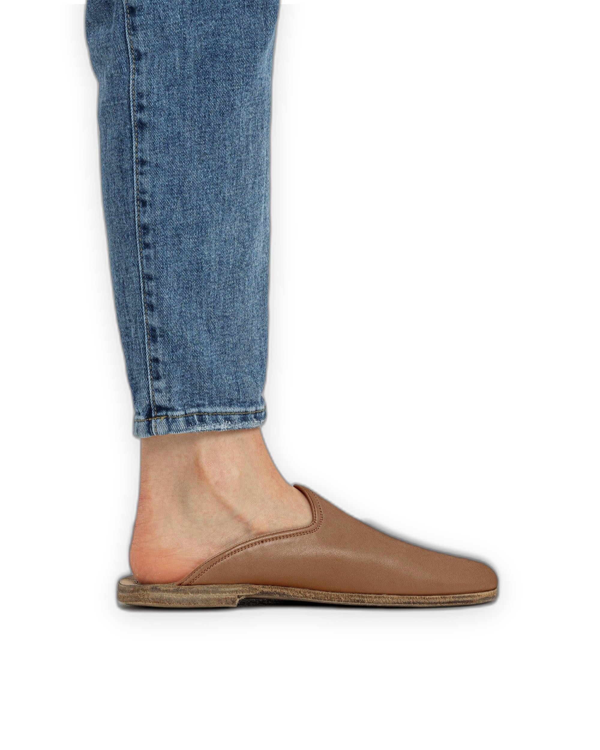 Side view Gold Shearling Slippers - Calf Leather Zero Drop | Bespoky