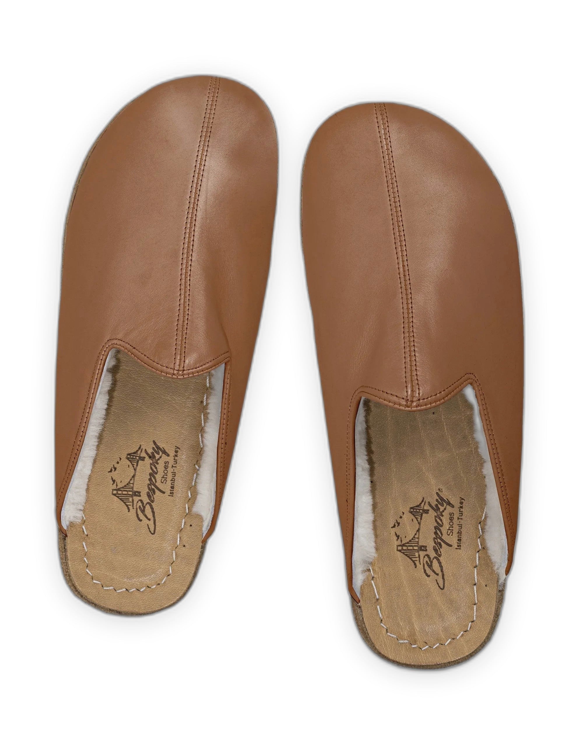 Top view Gold Shearling Slippers - Handcrafted Calf Leather | Bespoky