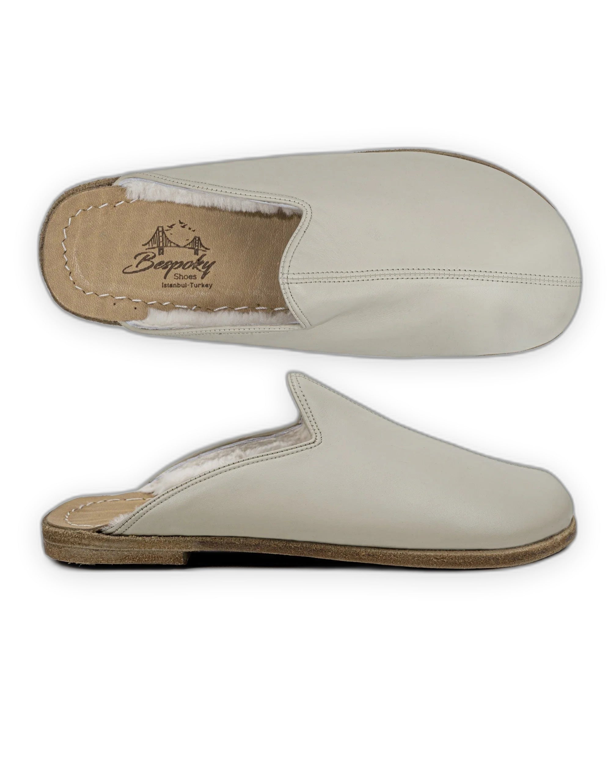 Side view Lucas Beige Shearling Slippers - Calf Leather Zero Drop | Bespoky