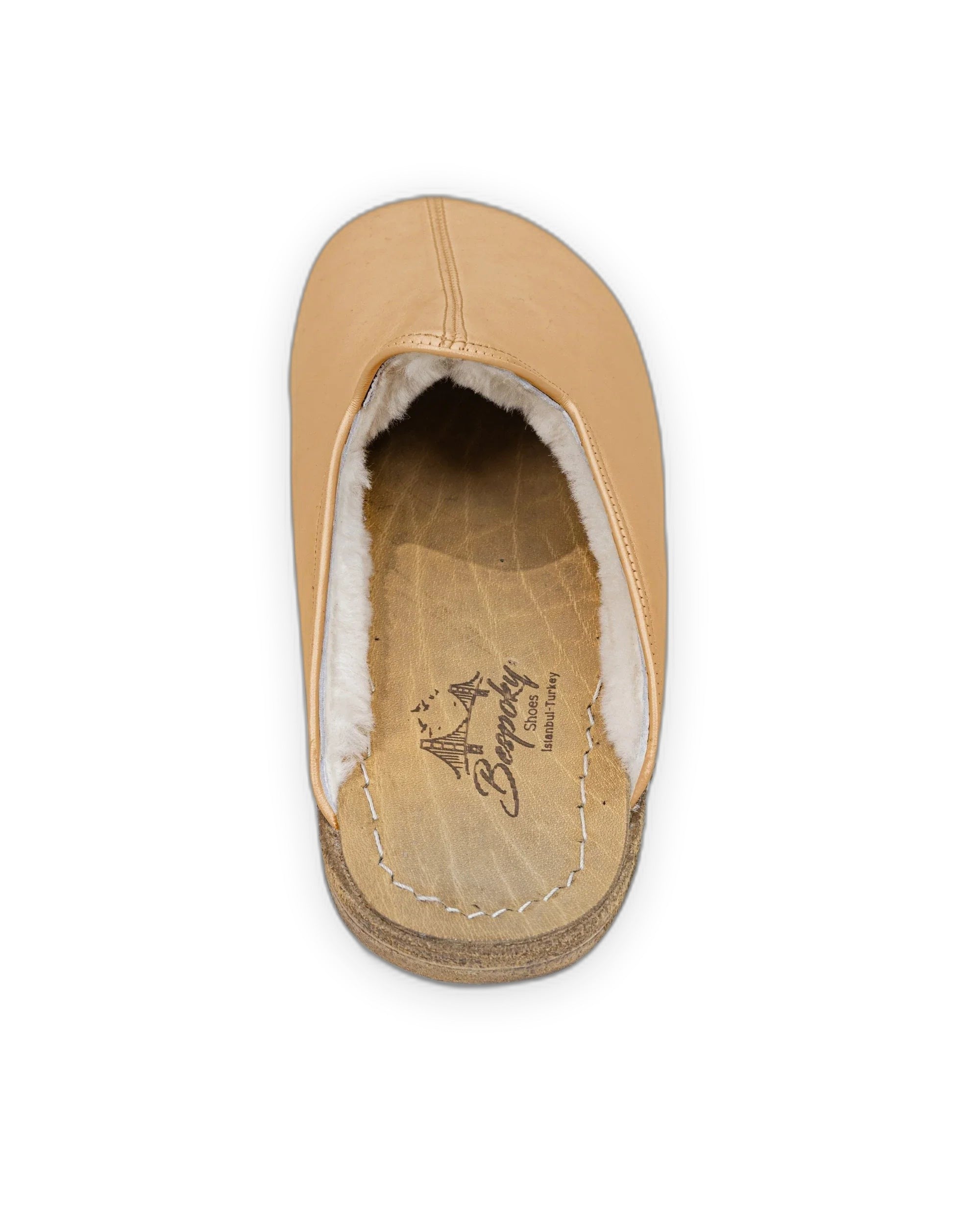 Detail Melon Yellow Shearling Slippers - Handcrafted Calf Leather Turkey | Bespoky