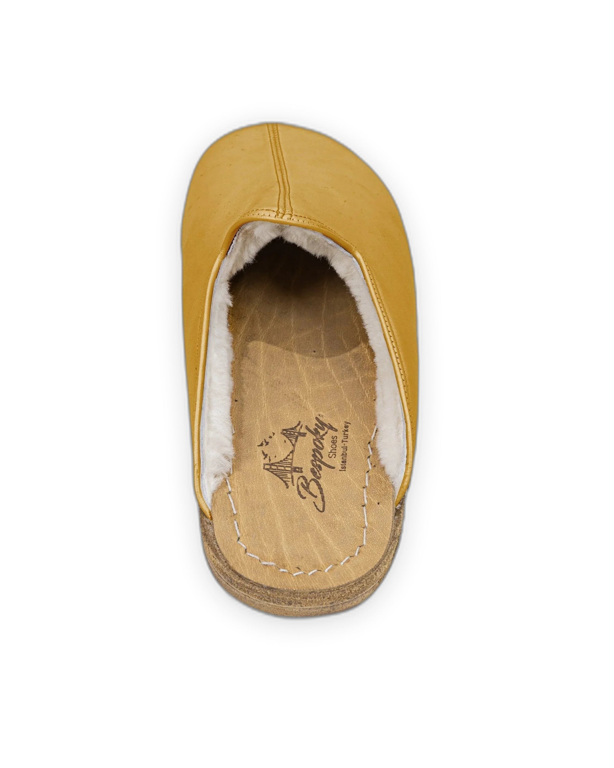 Top view Mustard Shearling Slippers - Handcrafted Calf Leather | Bespoky