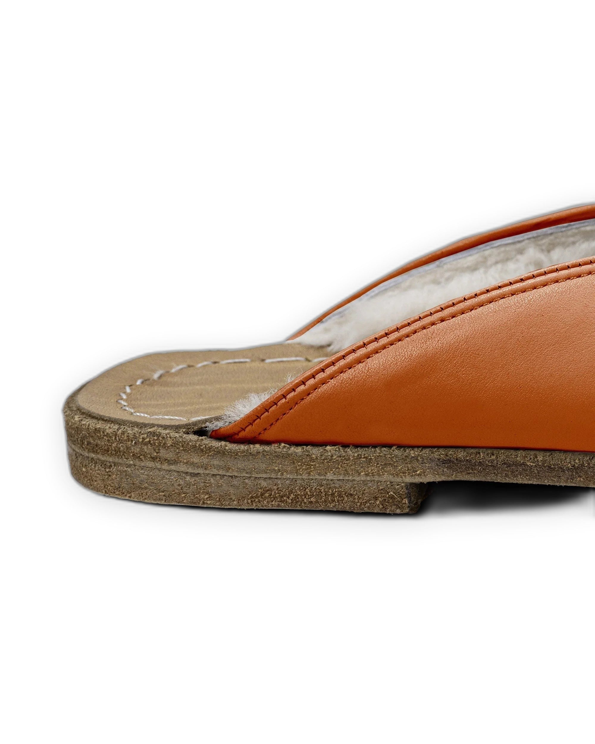 Pair Orange Shearling Slippers - Barefoot Wide Toe Calf Leather | Bespoky
