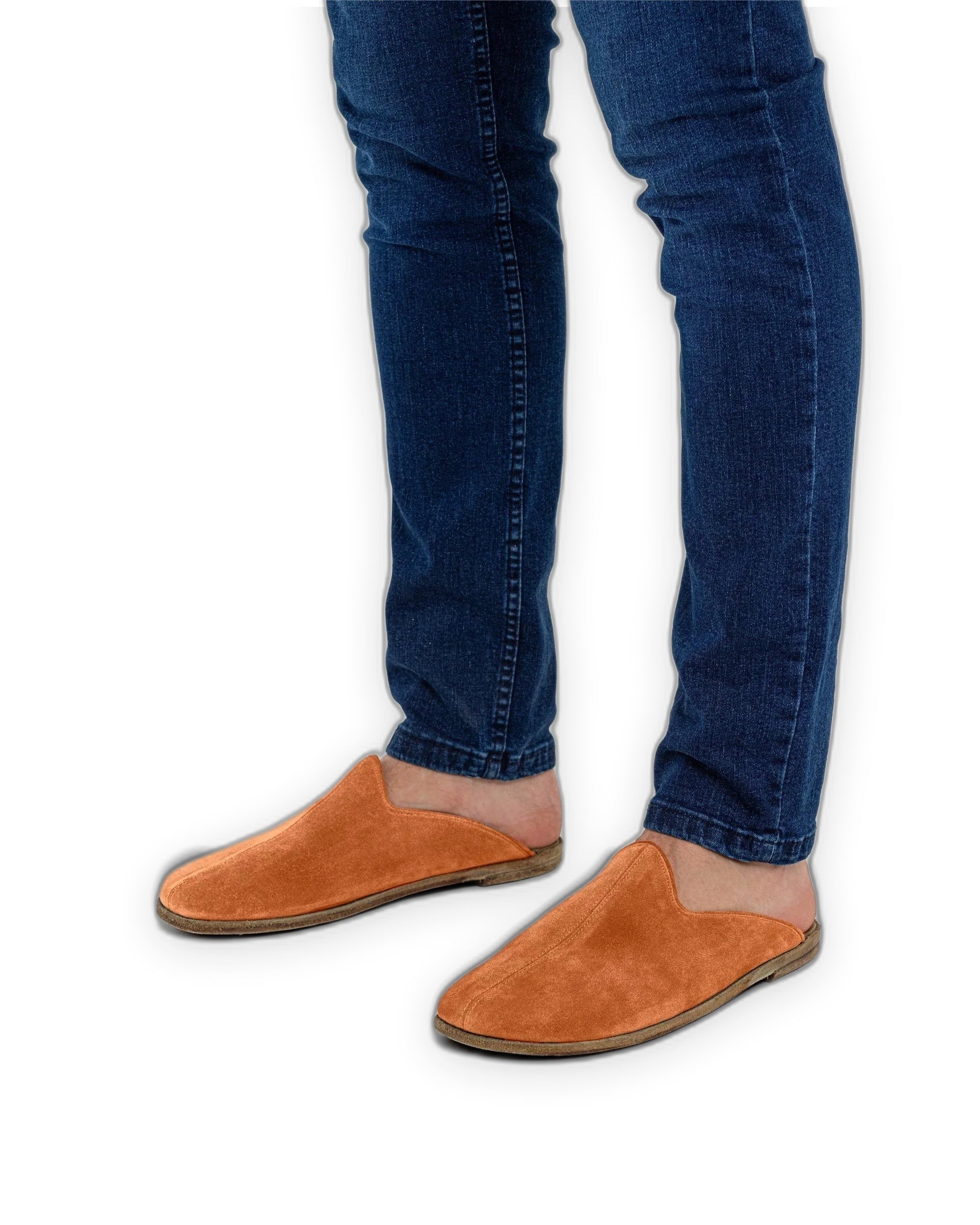 Top view Orange Suede Shearling Slippers - Handcrafted Calf Leather | Bespoky