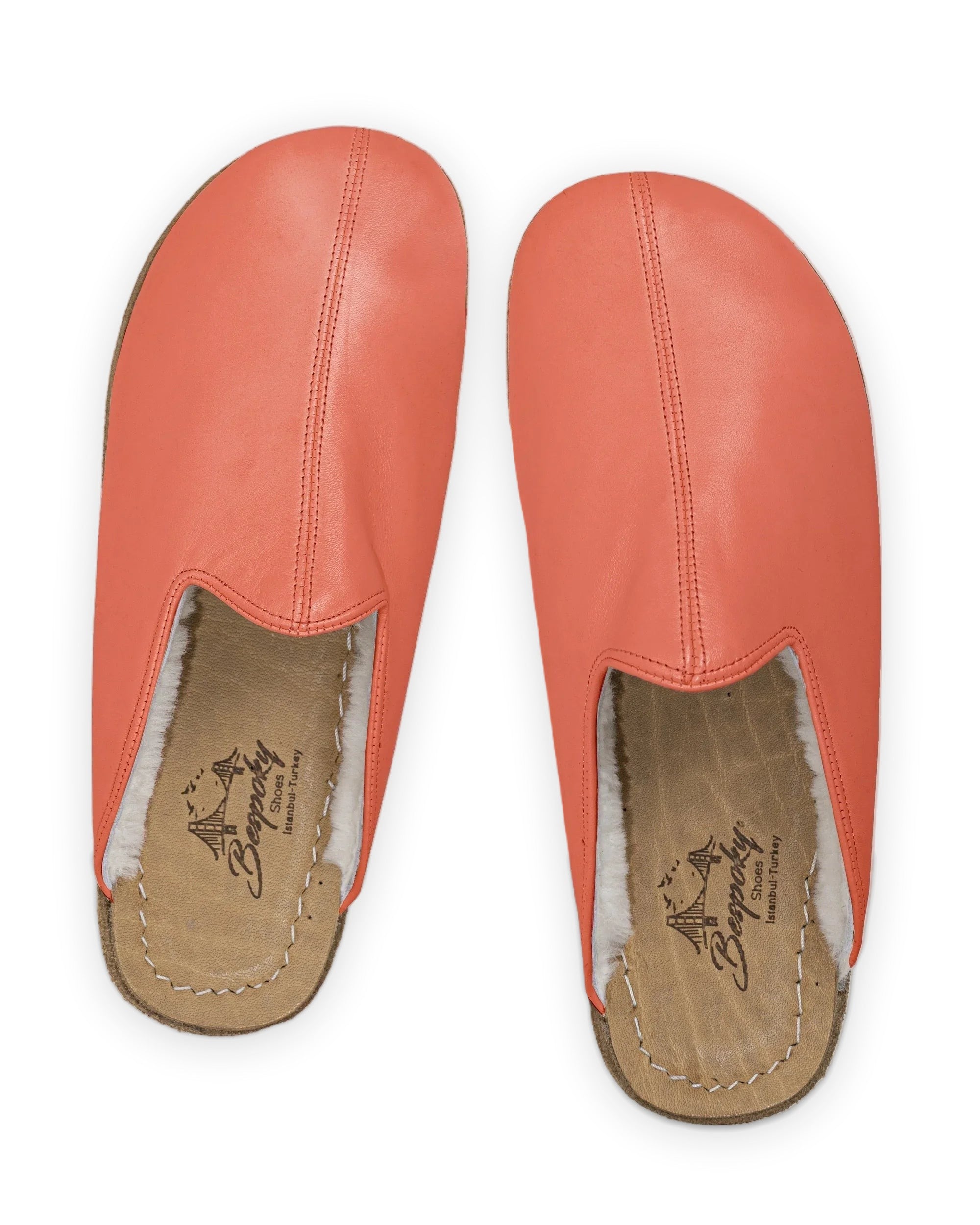 Men's Pomegranate Shearling Slippers - Handcrafted Calf Leather Wide Toe Box | Bespoky