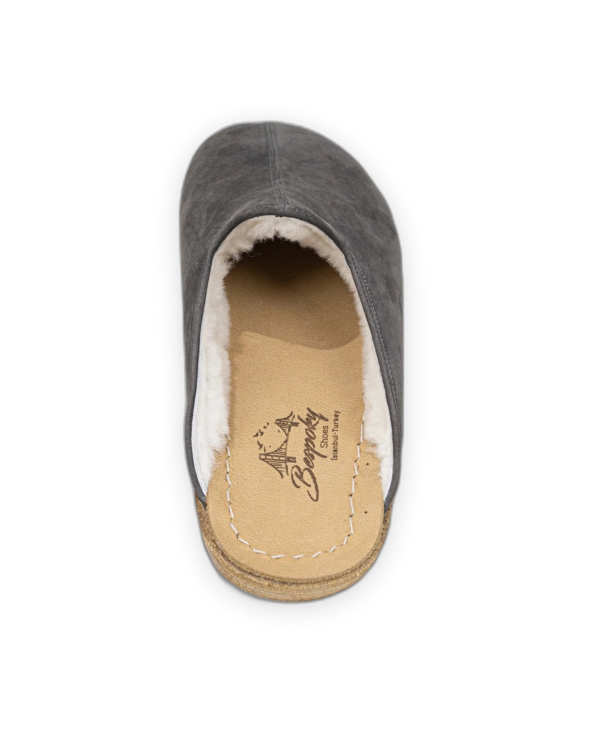 Top view Smoked Nubuck Shearling Slippers - Handcrafted Calf Leather | Bespoky