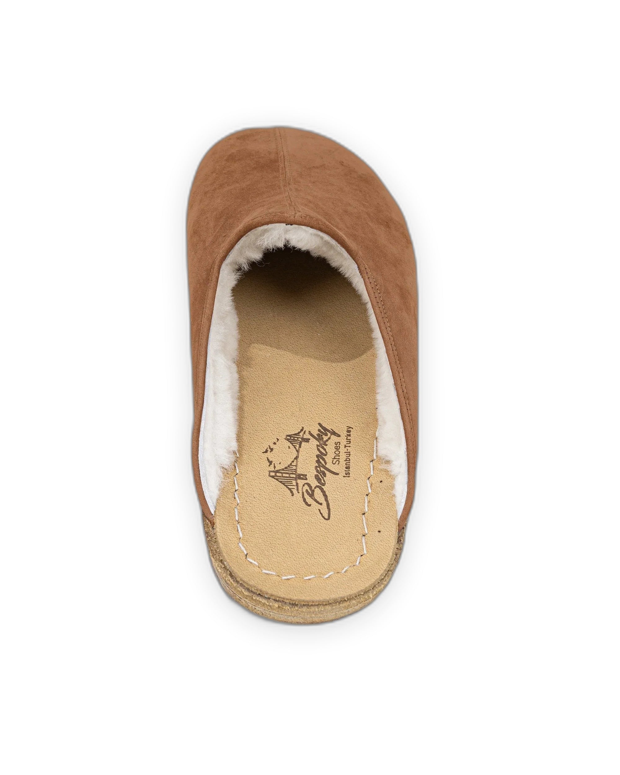 Top view Gold Nubuck Shearling Slippers - Handcrafted Calf Leather | Bespoky