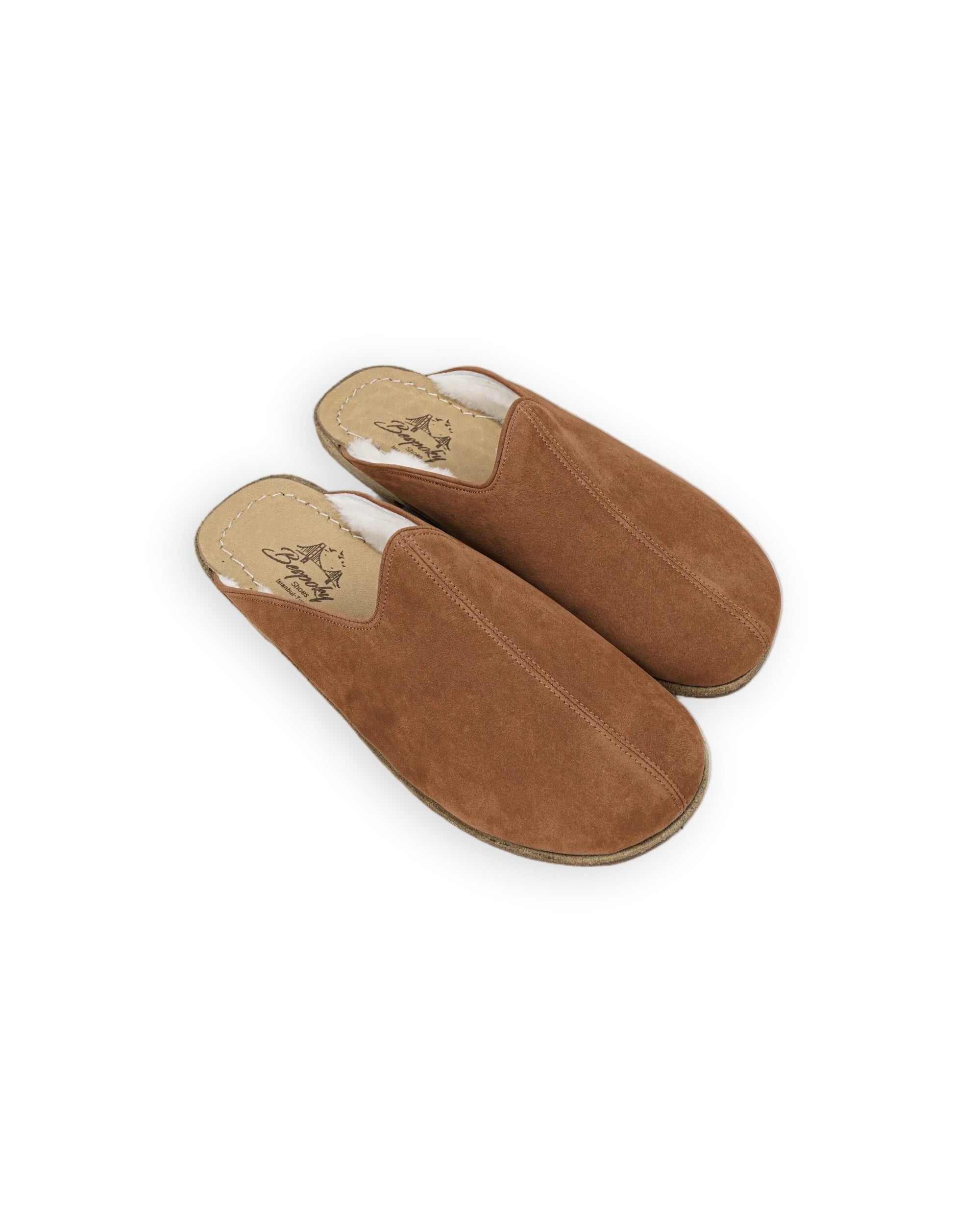 Men's Gold Nubuck Shearling Slippers - Handcrafted Calf Leather Wide Toe Box | Bespoky