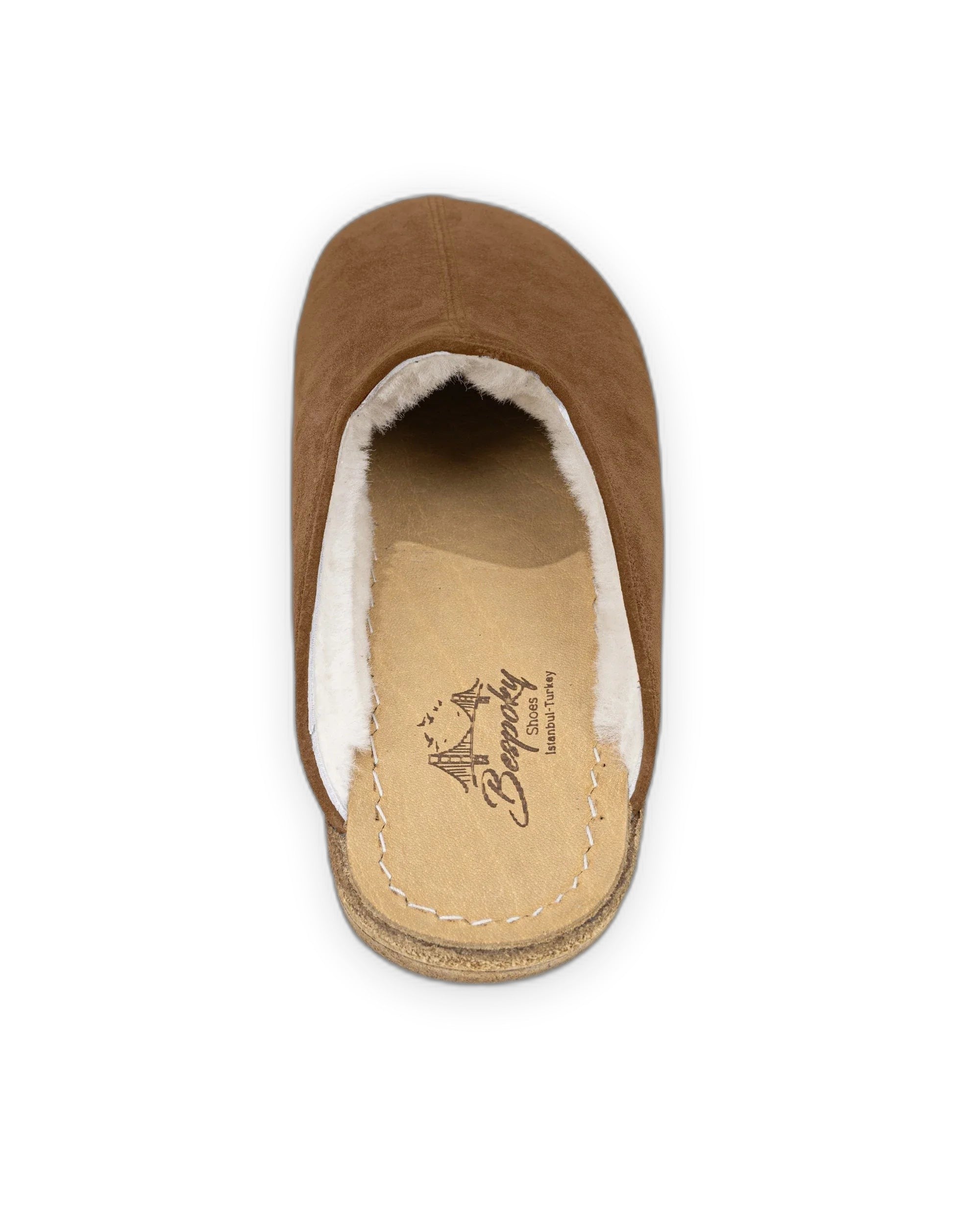 Side view Gold Suede Shearling Slippers - Calf Leather Zero Drop | Bespoky