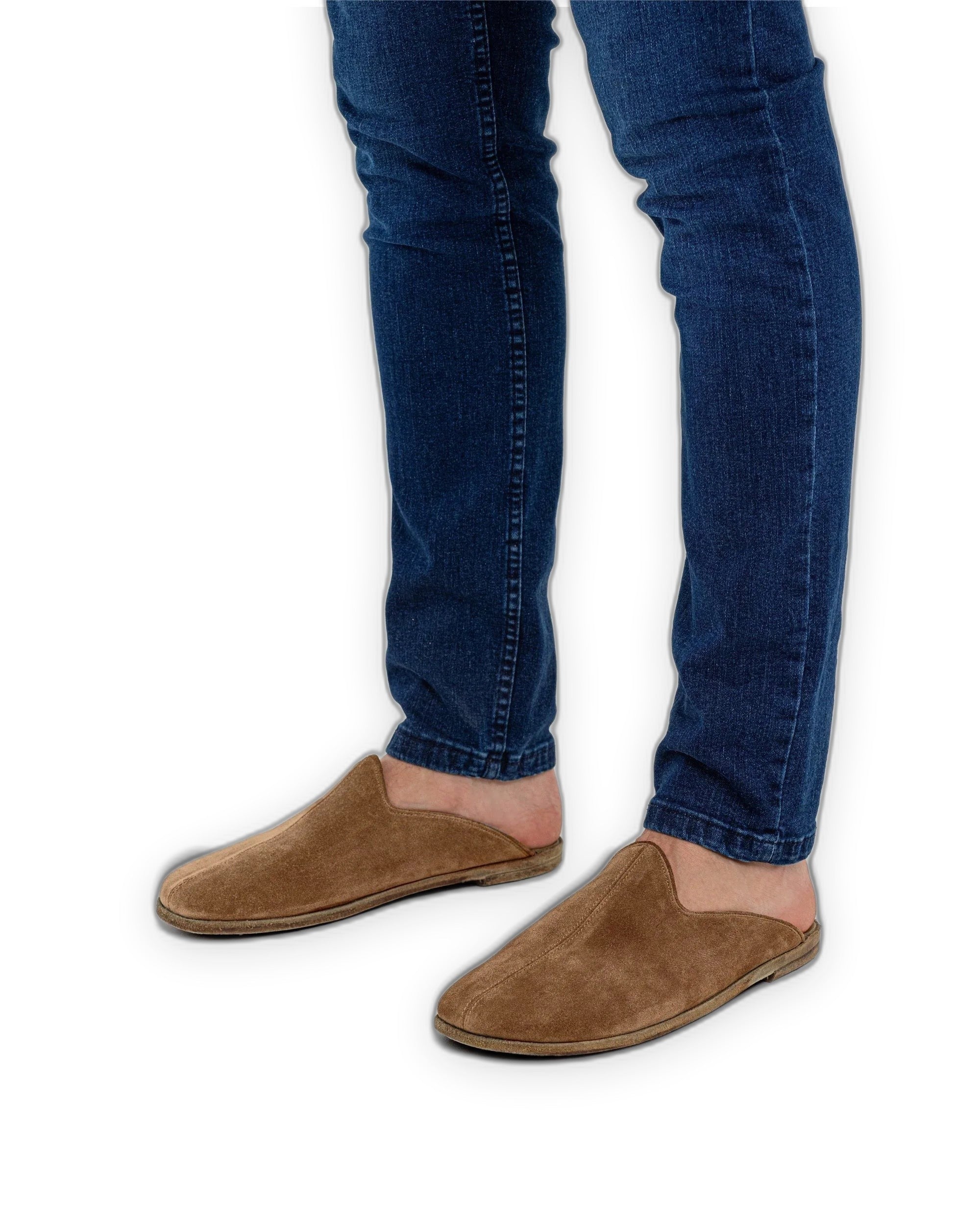 Top view Gold Suede Shearling Slippers - Handcrafted Calf Leather | Bespoky