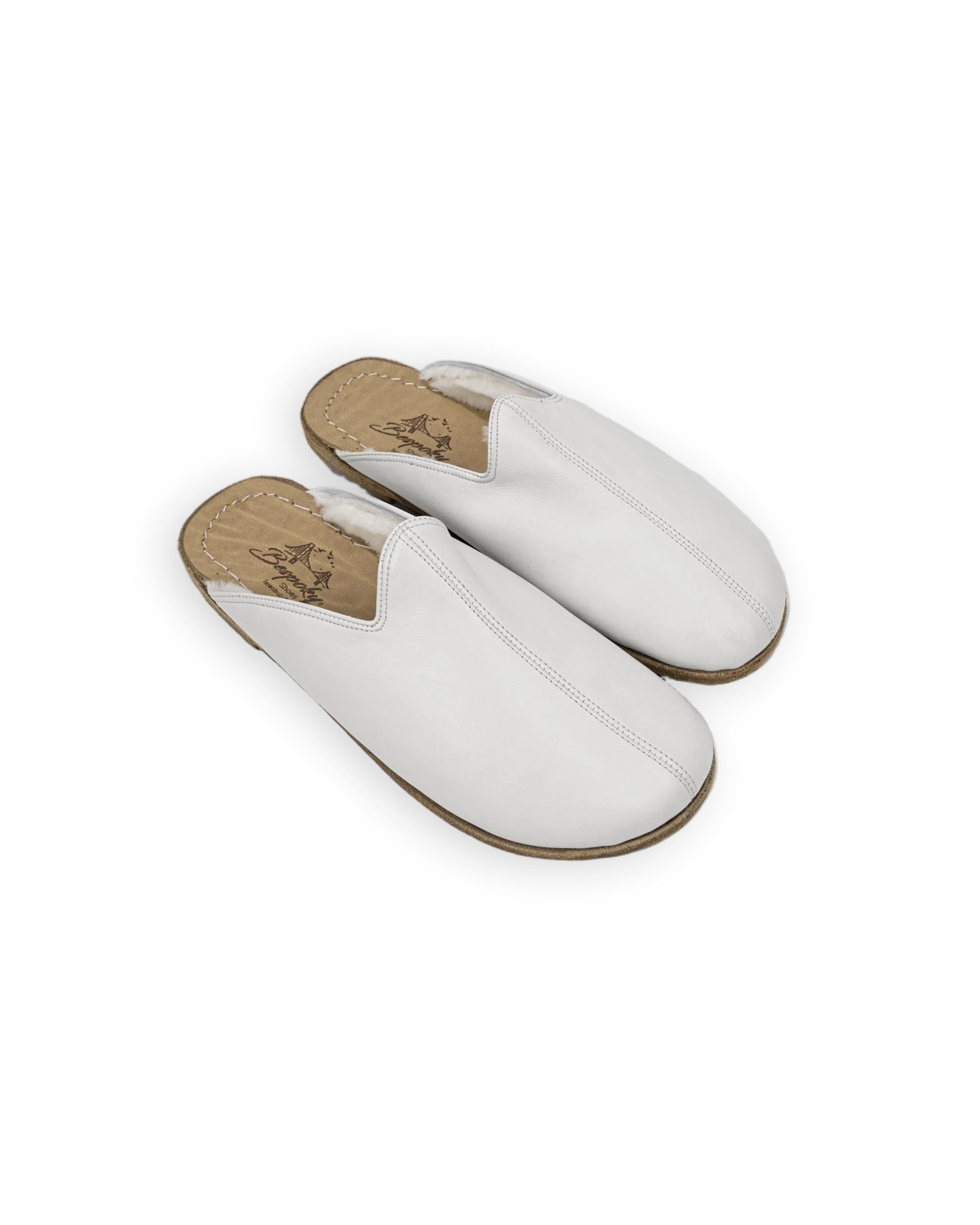 Men's White Shearling Slippers - Handcrafted Calf Leather Wide Toe Box | Bespoky