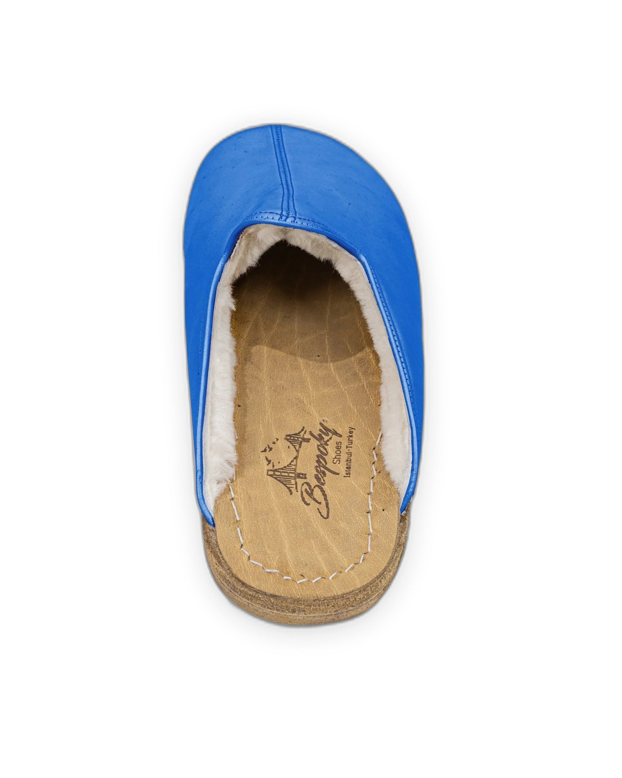 Pair Blue Shearling Slippers - Barefoot Wide Toe Calf Leather | Bespoky