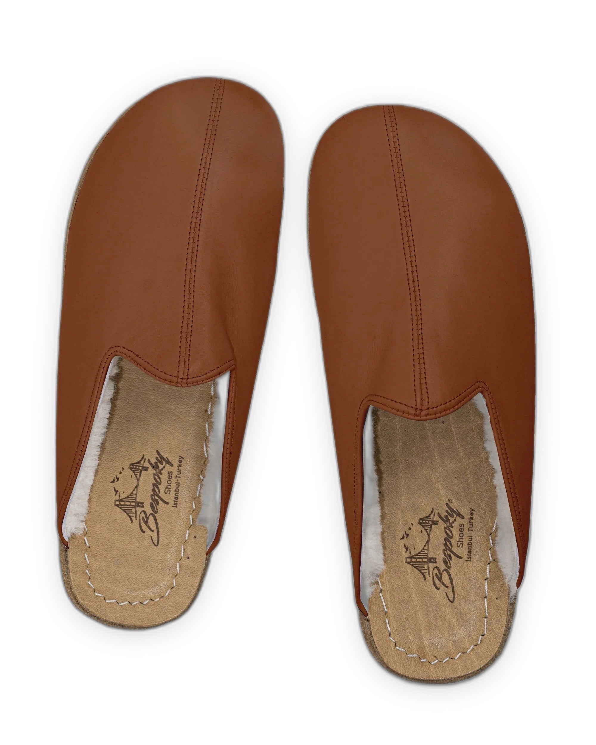 Pair Dark Brown Shearling Slippers - Barefoot Wide Toe Calf Leather | Bespoky