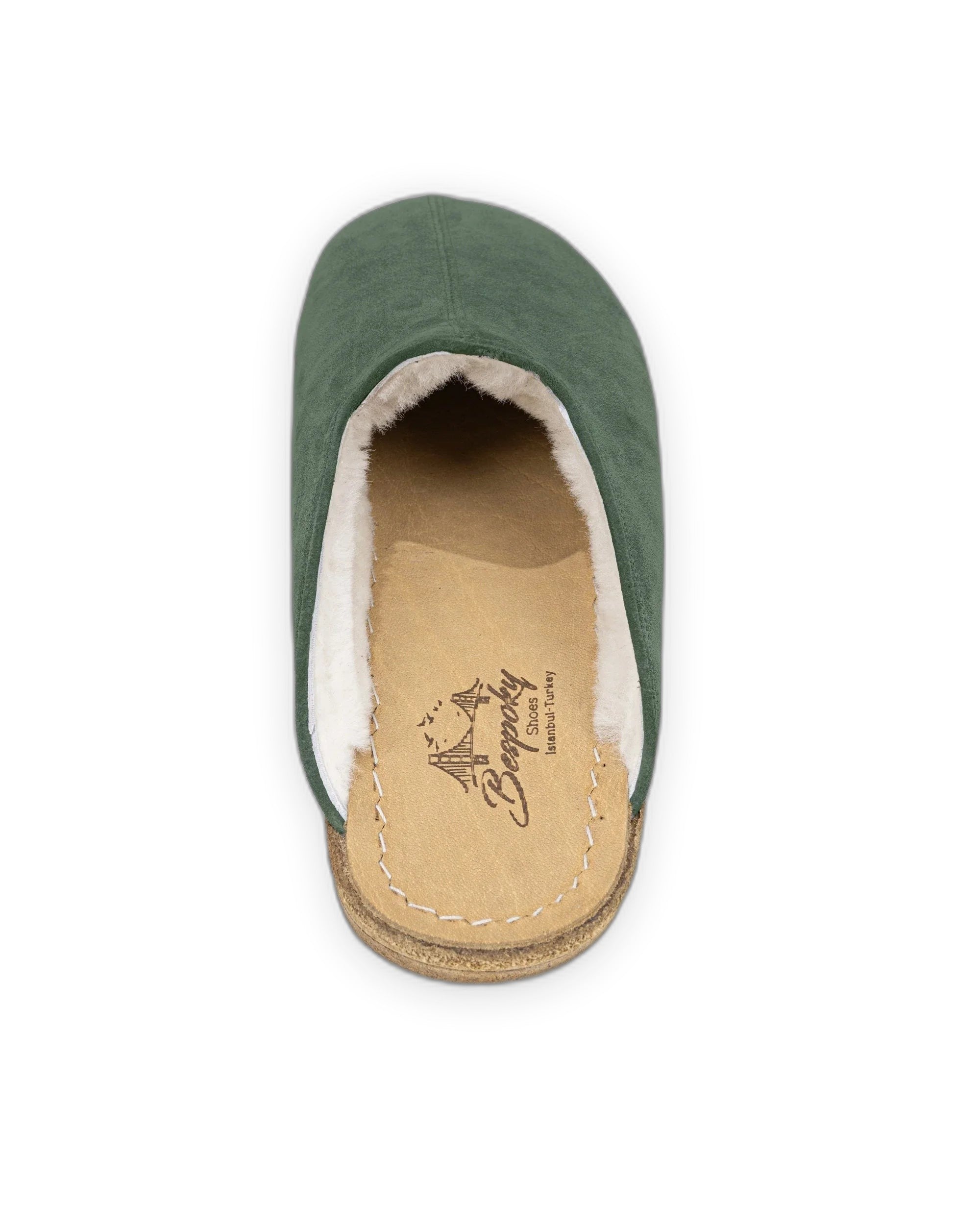 Side view Green Shearling Slippers - Calf Leather Zero Drop | Bespoky