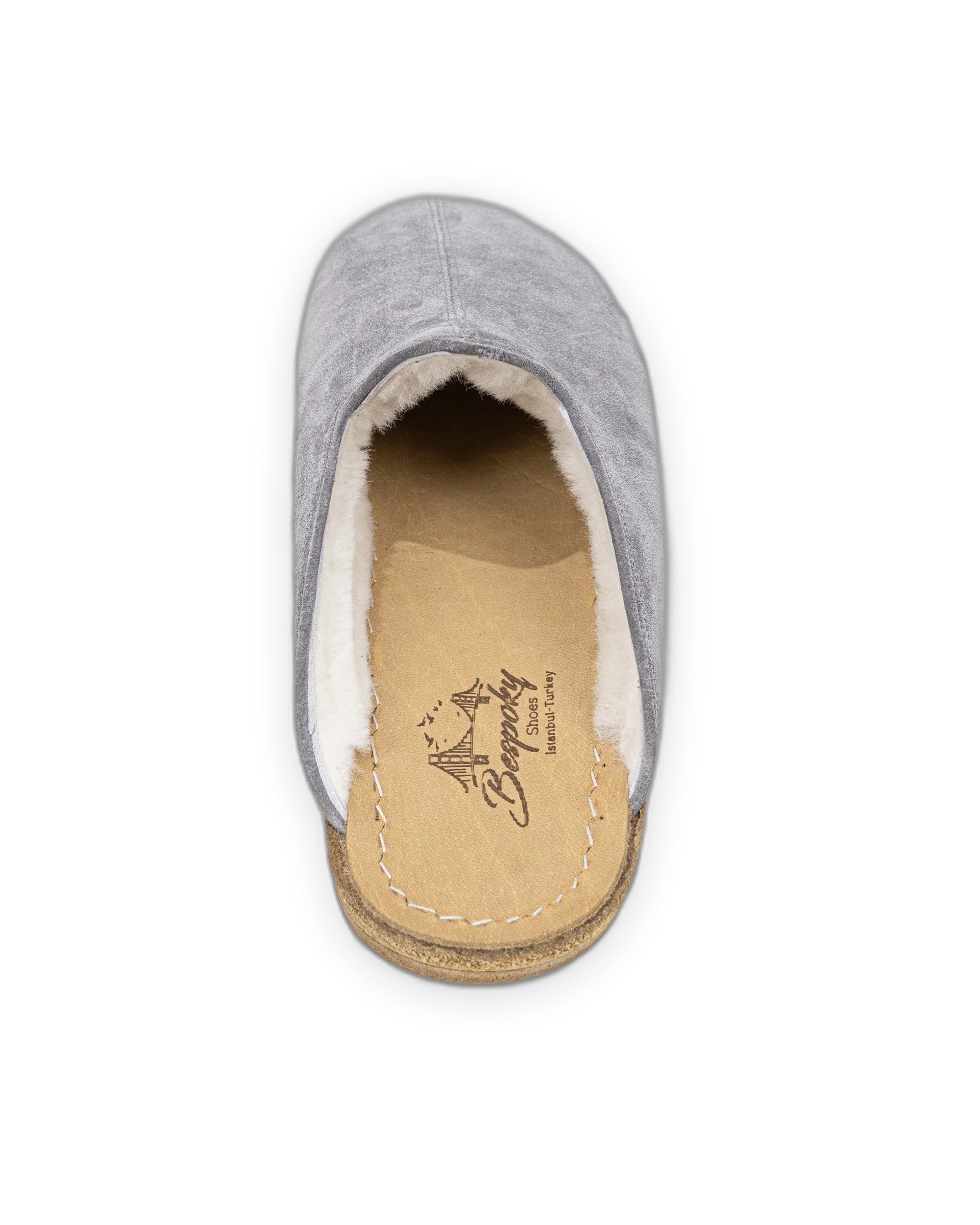 Side view Grey Shearling Slippers - Calf Leather Zero Drop | Bespoky