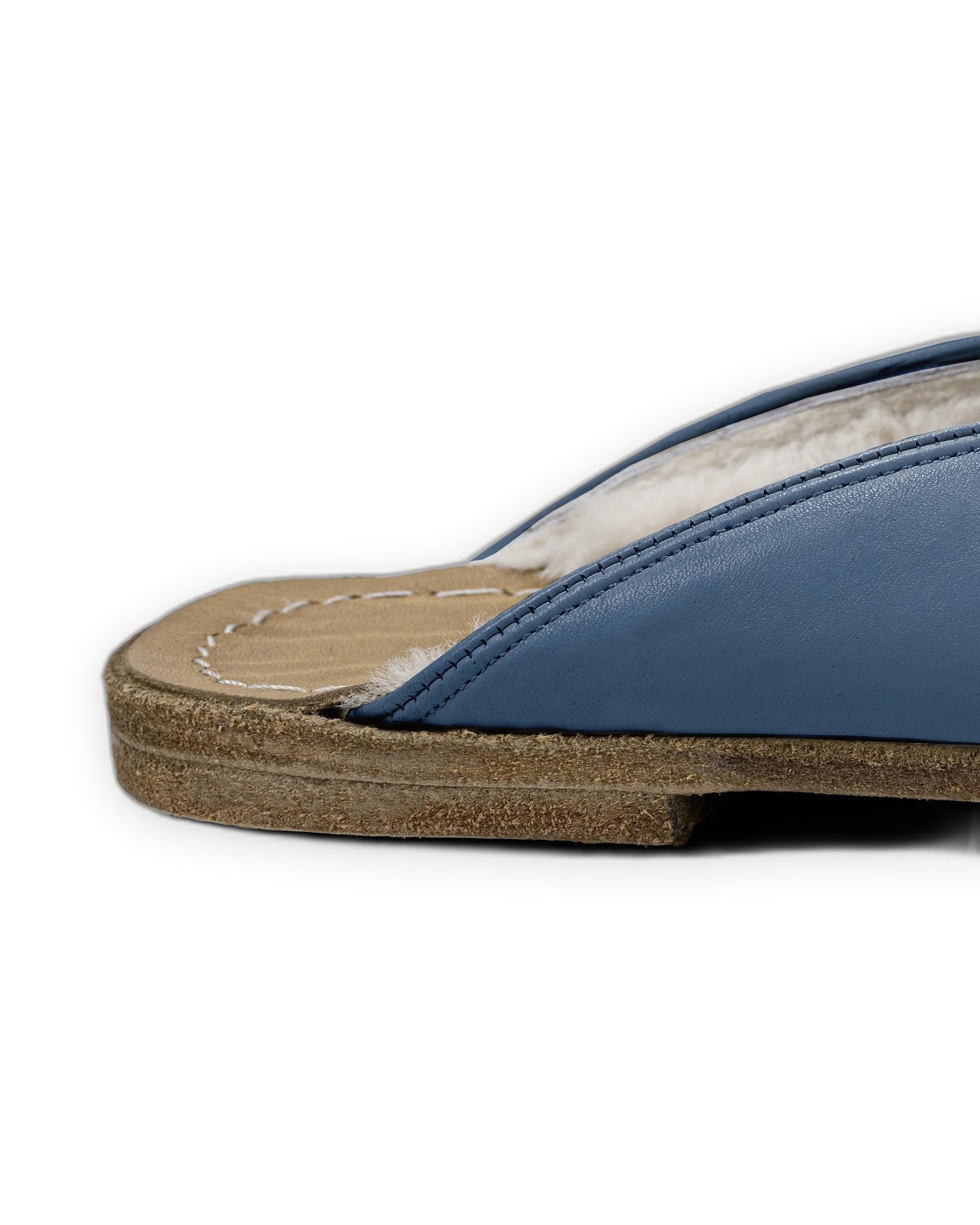 Pair Jean Blue Shearling Slippers - Barefoot Wide Toe Calf Leather | Bespoky