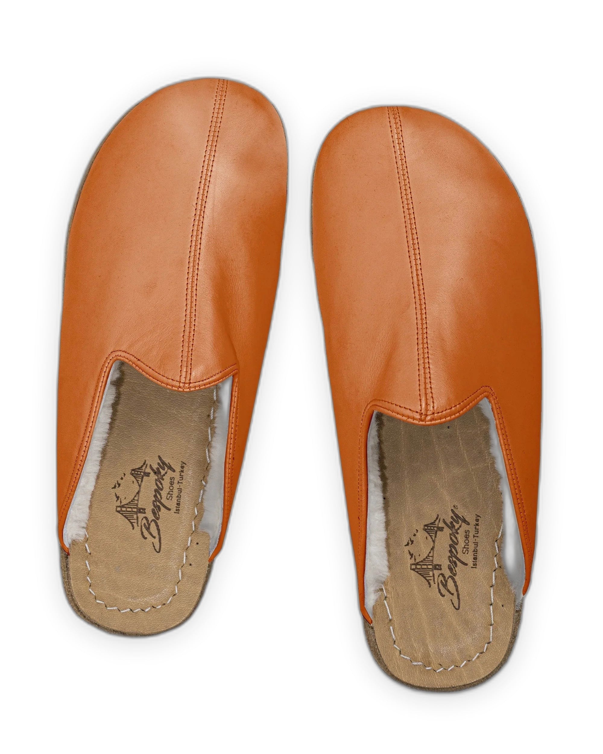 Top view Orange Shearling Slippers - Handcrafted Calf Leather | Bespoky