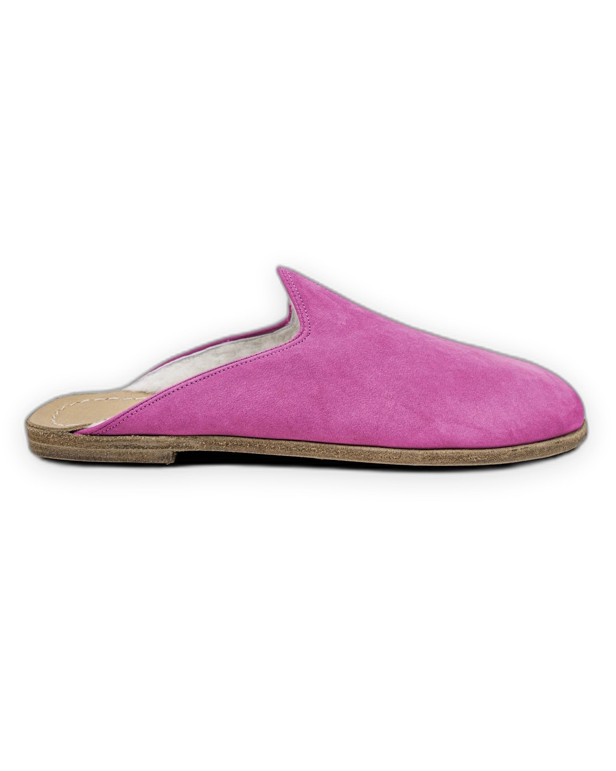Side view Pink Shearling Slippers - Calf Leather Zero Drop | Bespoky