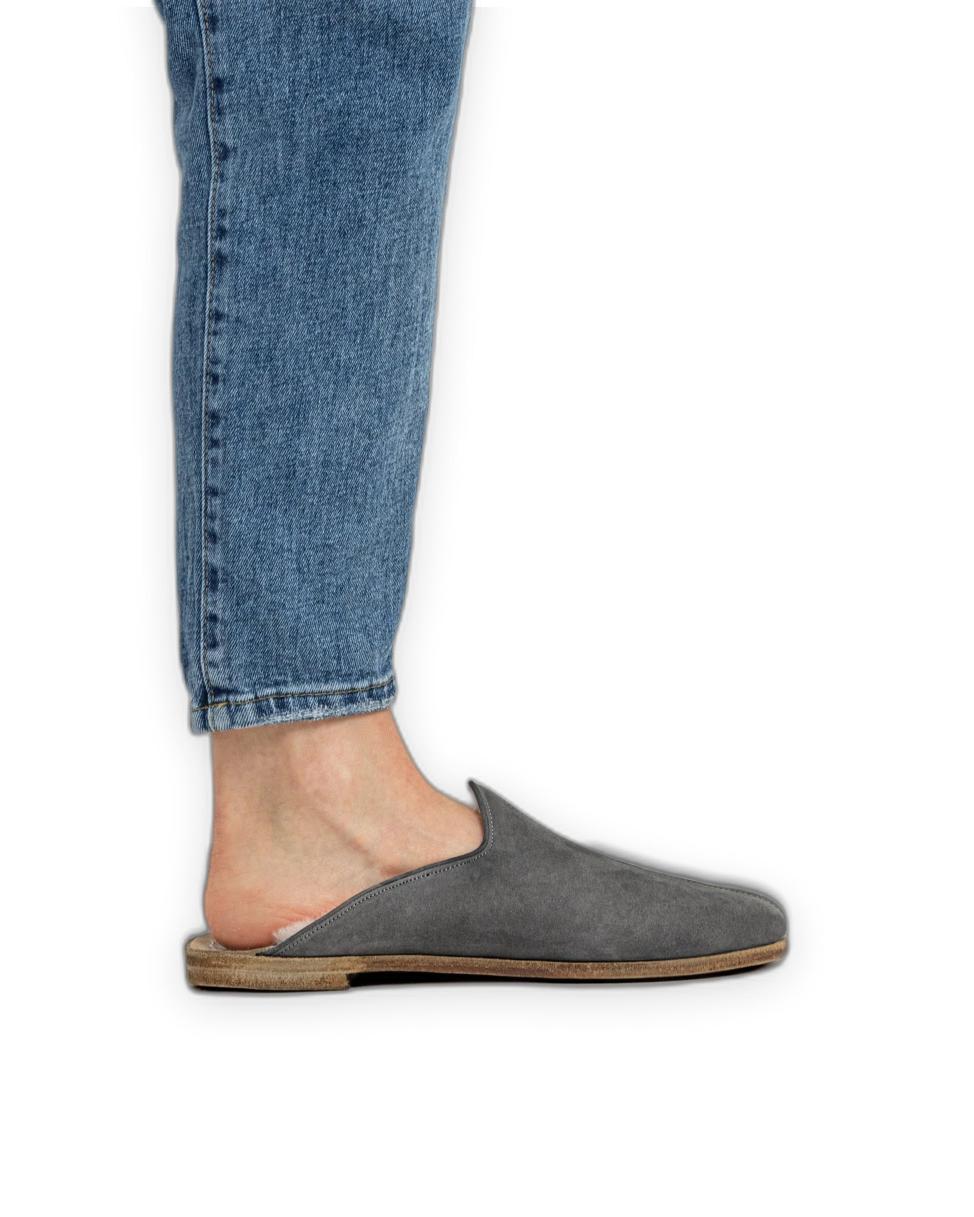 Pair Smoked Shearling Slippers - Barefoot Wide Toe Calf Leather | Bespoky
