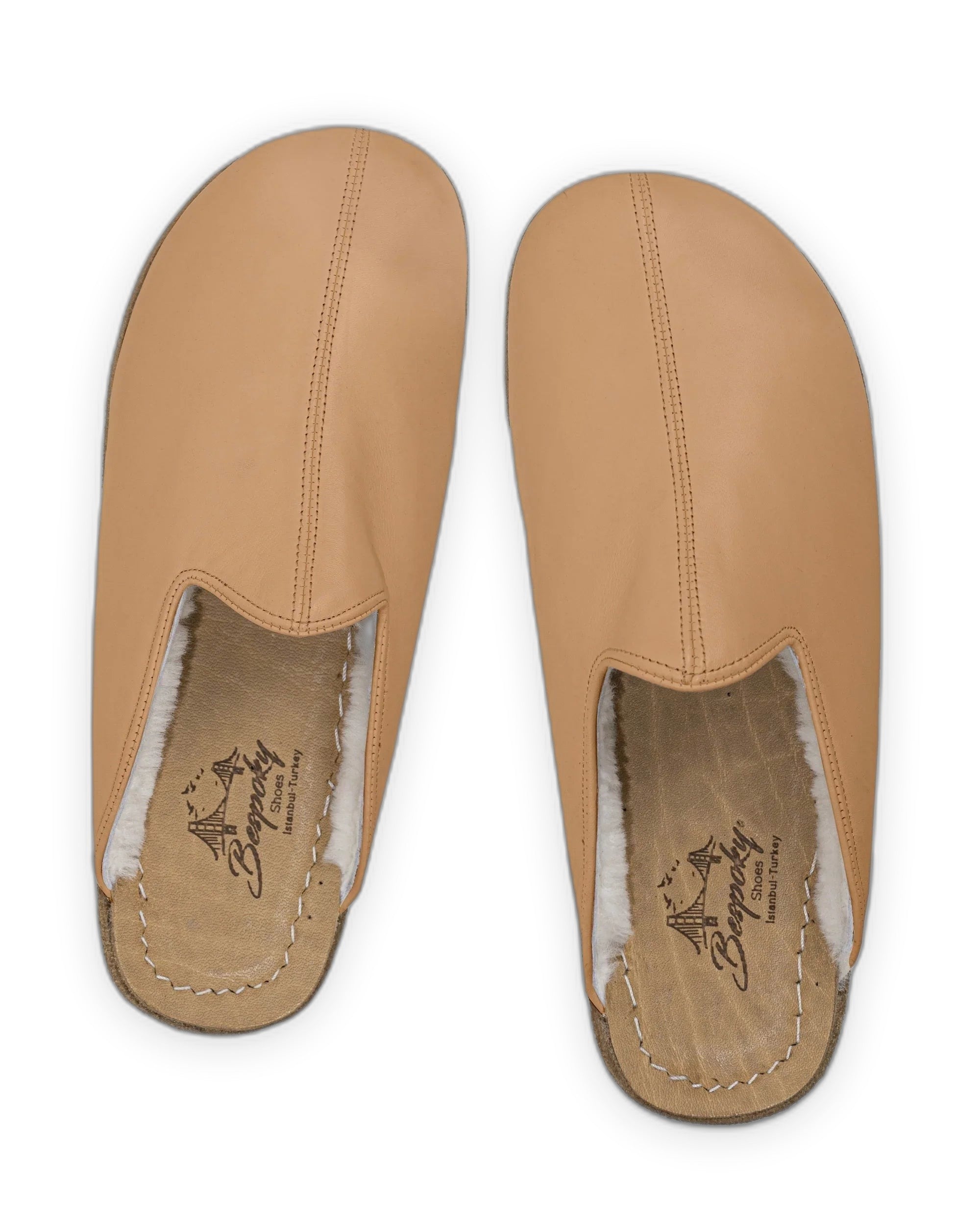 Detail Undyed Shearling Slippers - Handcrafted Calf Leather Turkey | Bespoky