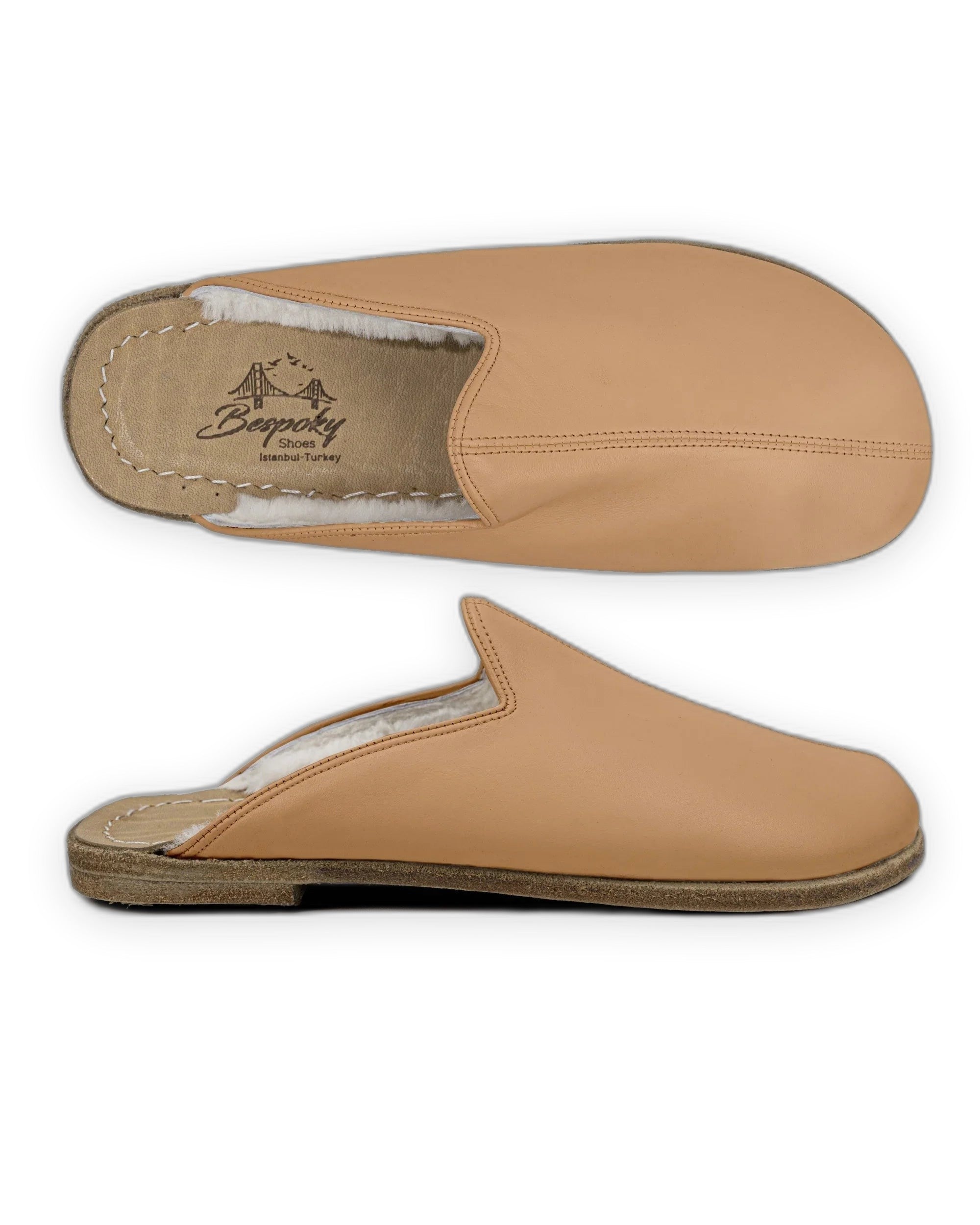 Back view Undyed Shearling Slippers - Calf Leather Handcrafted | Bespoky