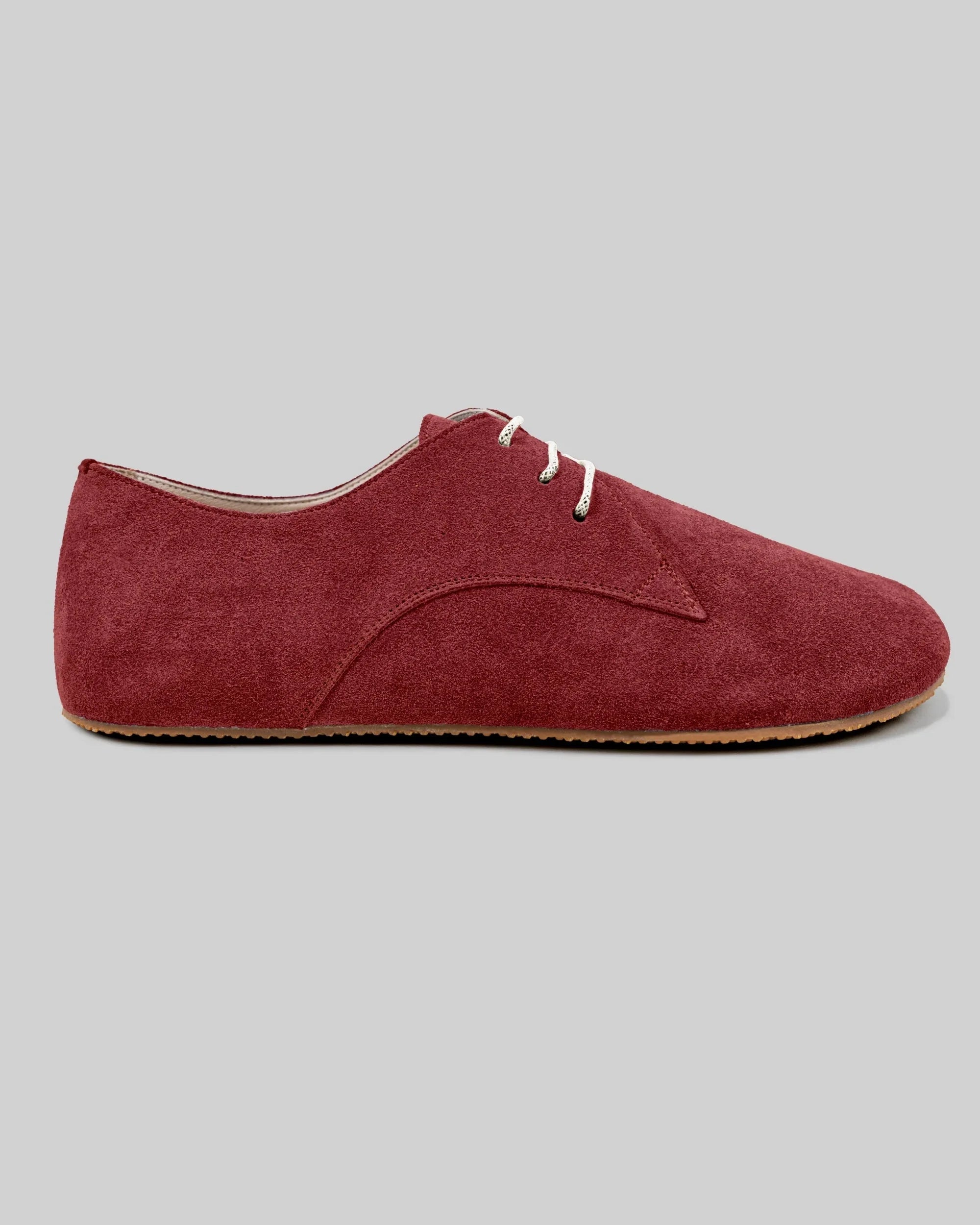 Side view Burgundy Suede Oxford Shoes - Calf Leather Zero Drop | Bespoky