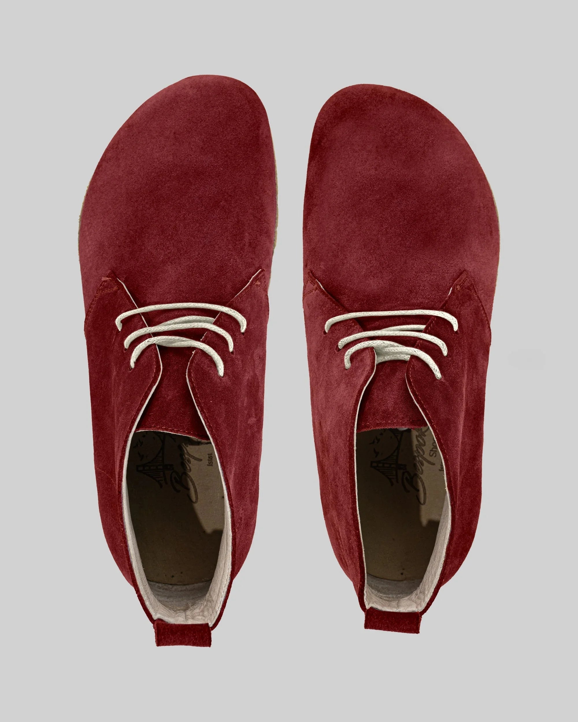 Side view Burgundy Suede Ankle Boots - Calf Leather Zero Drop | Bespoky