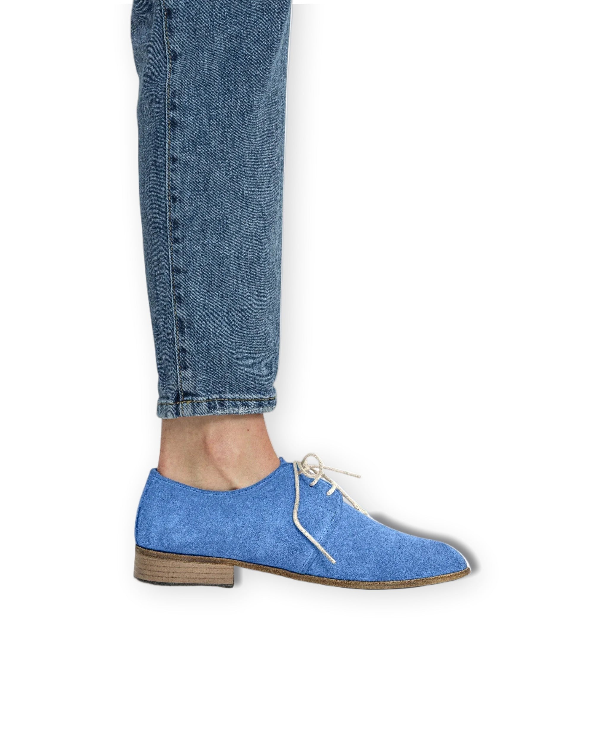 Pair Blue Pointed Toe Oxford - Barefoot Wide Toe Calf Leather | Bespoky