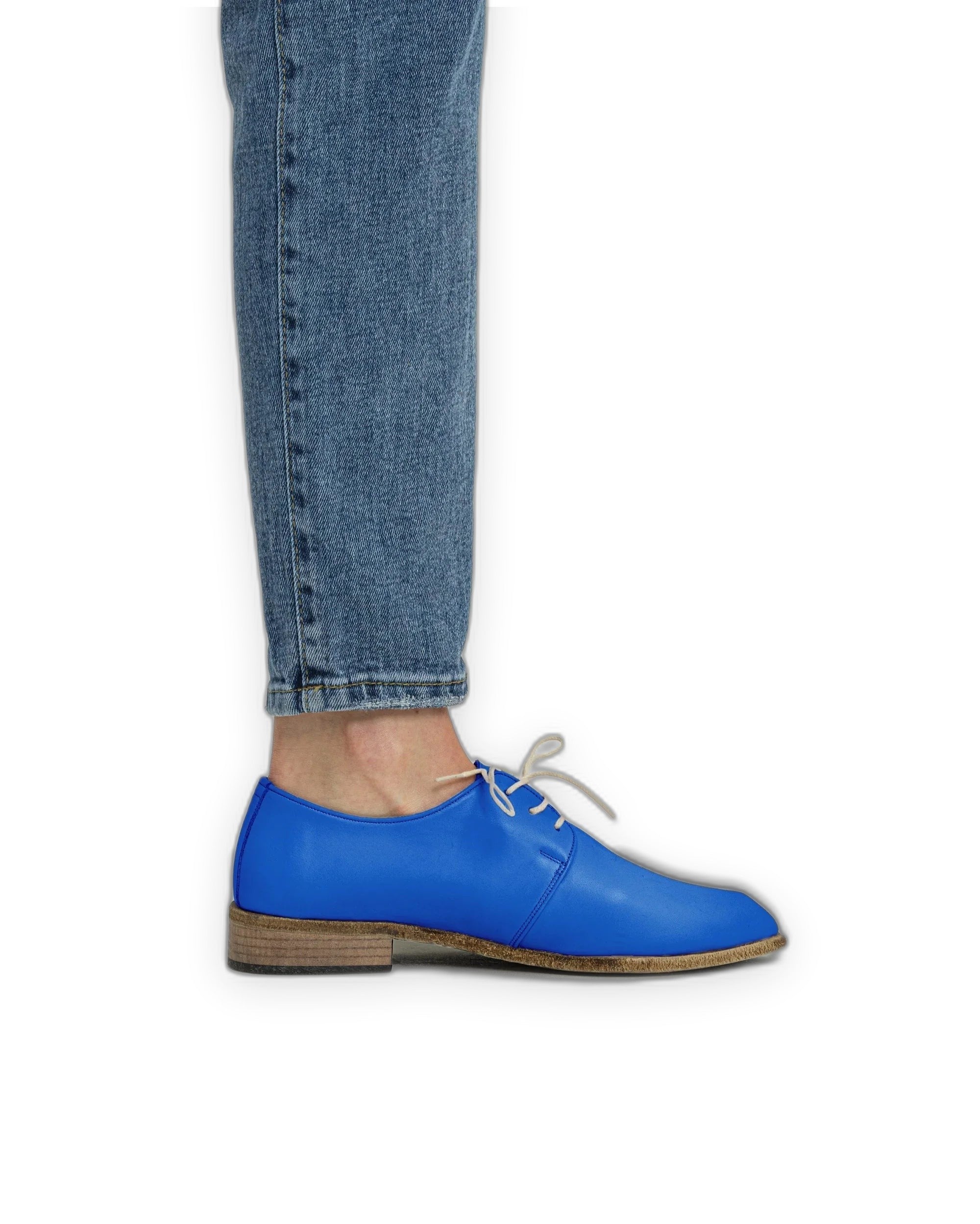 Pair Blue Pointed Toe Oxford - Barefoot Wide Toe Calf Leather | Bespoky