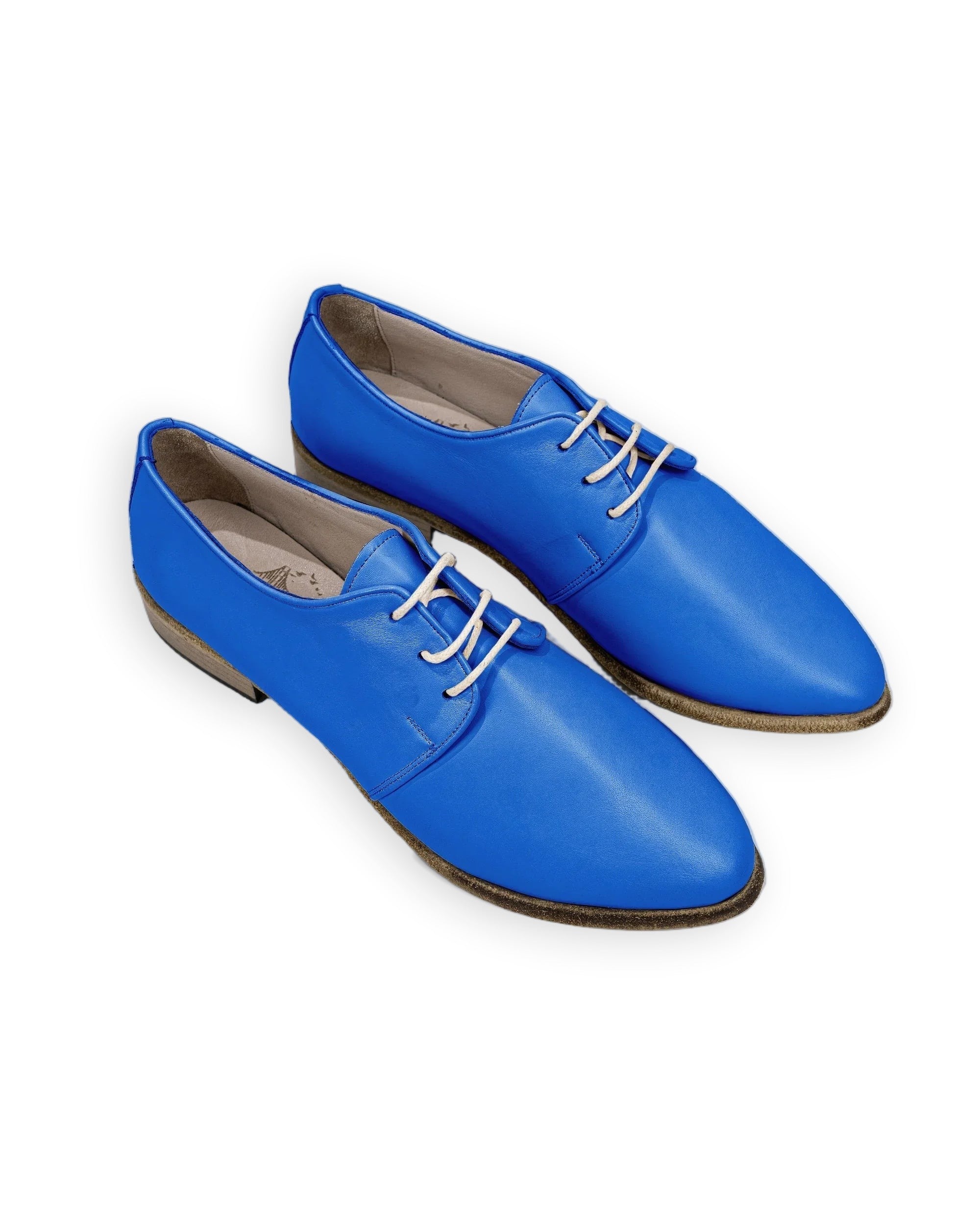 Women's Blue Pointed Toe Oxford - Handcrafted Calf Leather Wide Toe Box | Bespoky