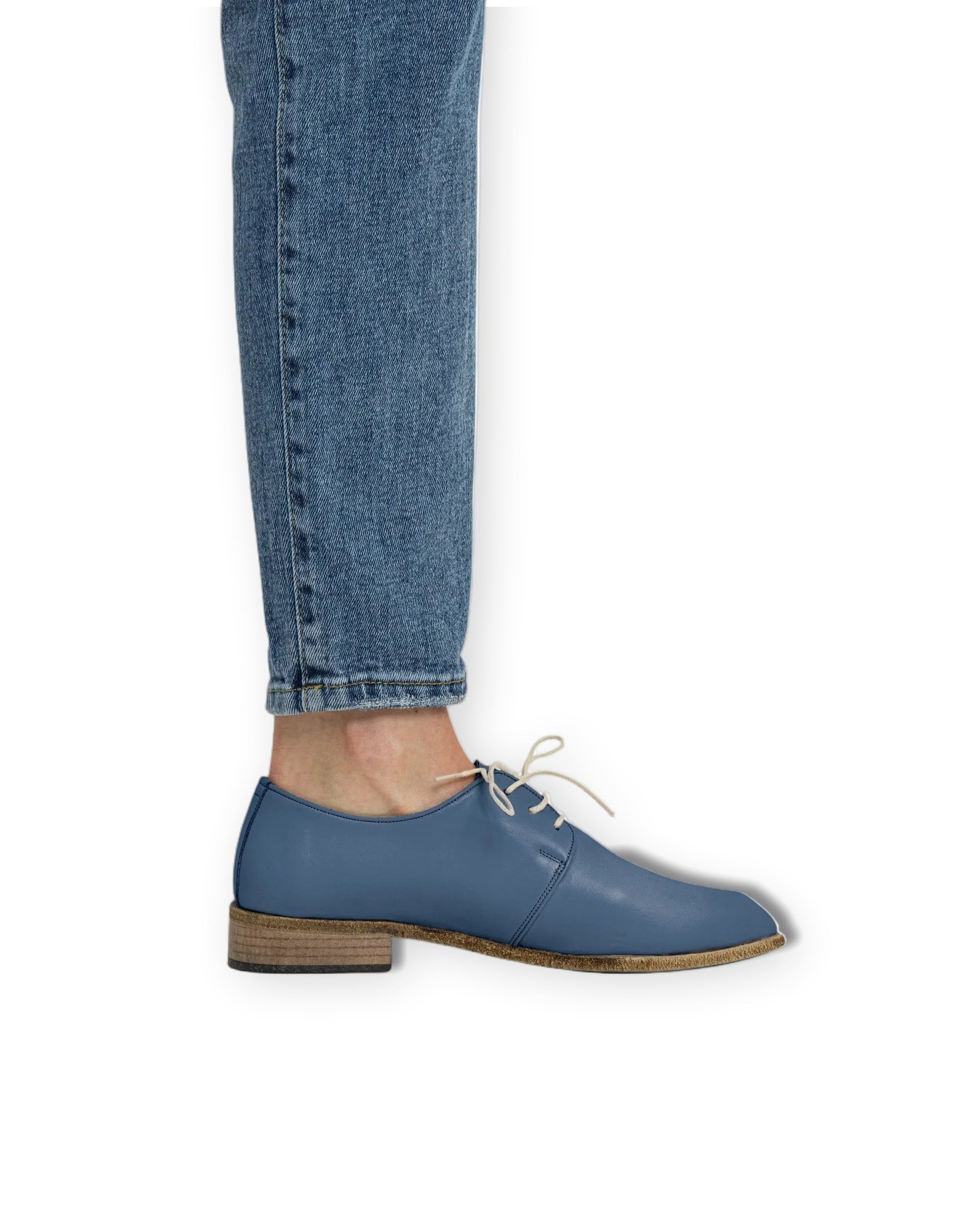 Pair Jean Blue Pointed Toe Oxford - Barefoot Wide Toe Calf Leather | Bespoky