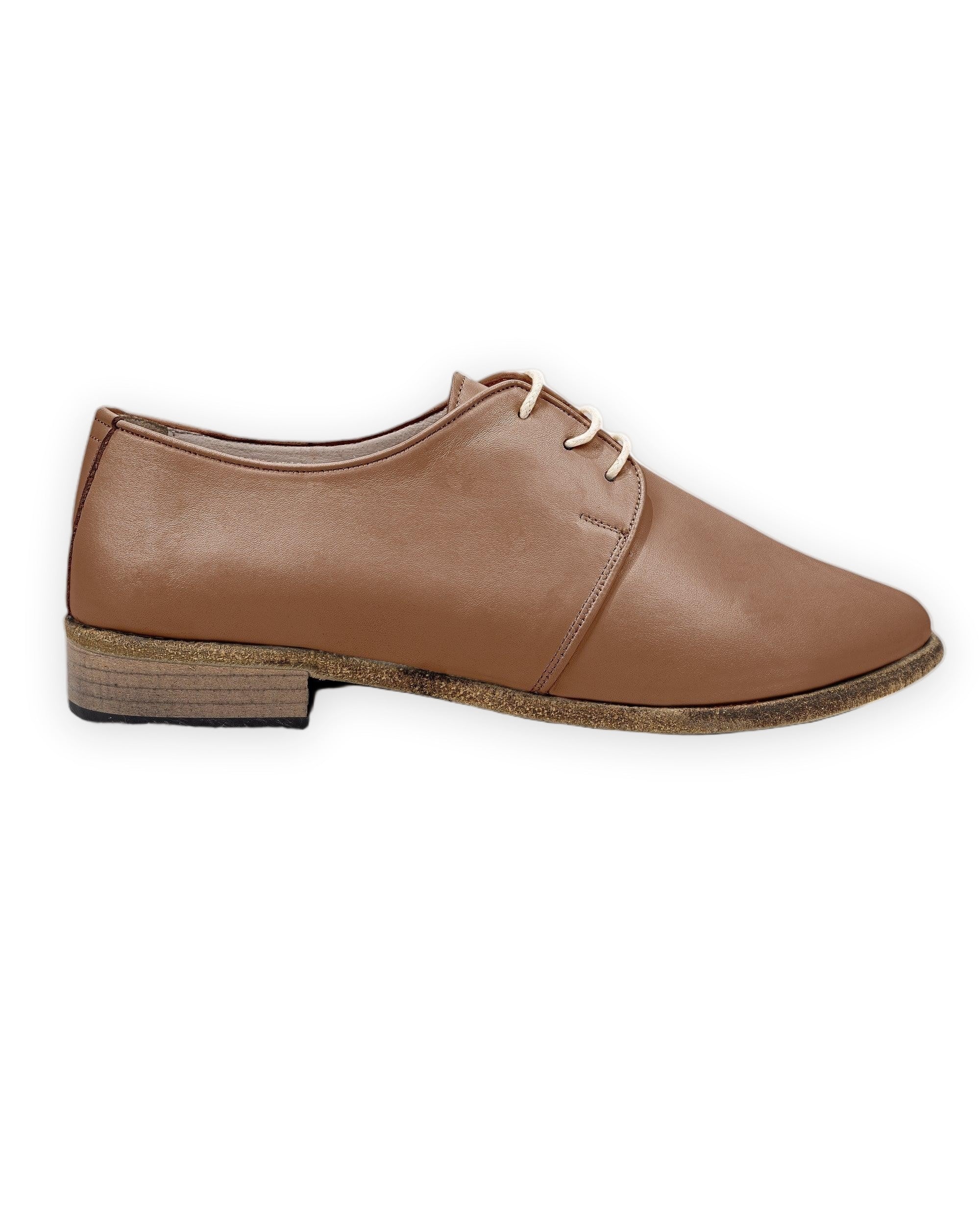 Detail Tan Pointed Toe Oxford - Handcrafted Calf Leather Turkey | Bespoky